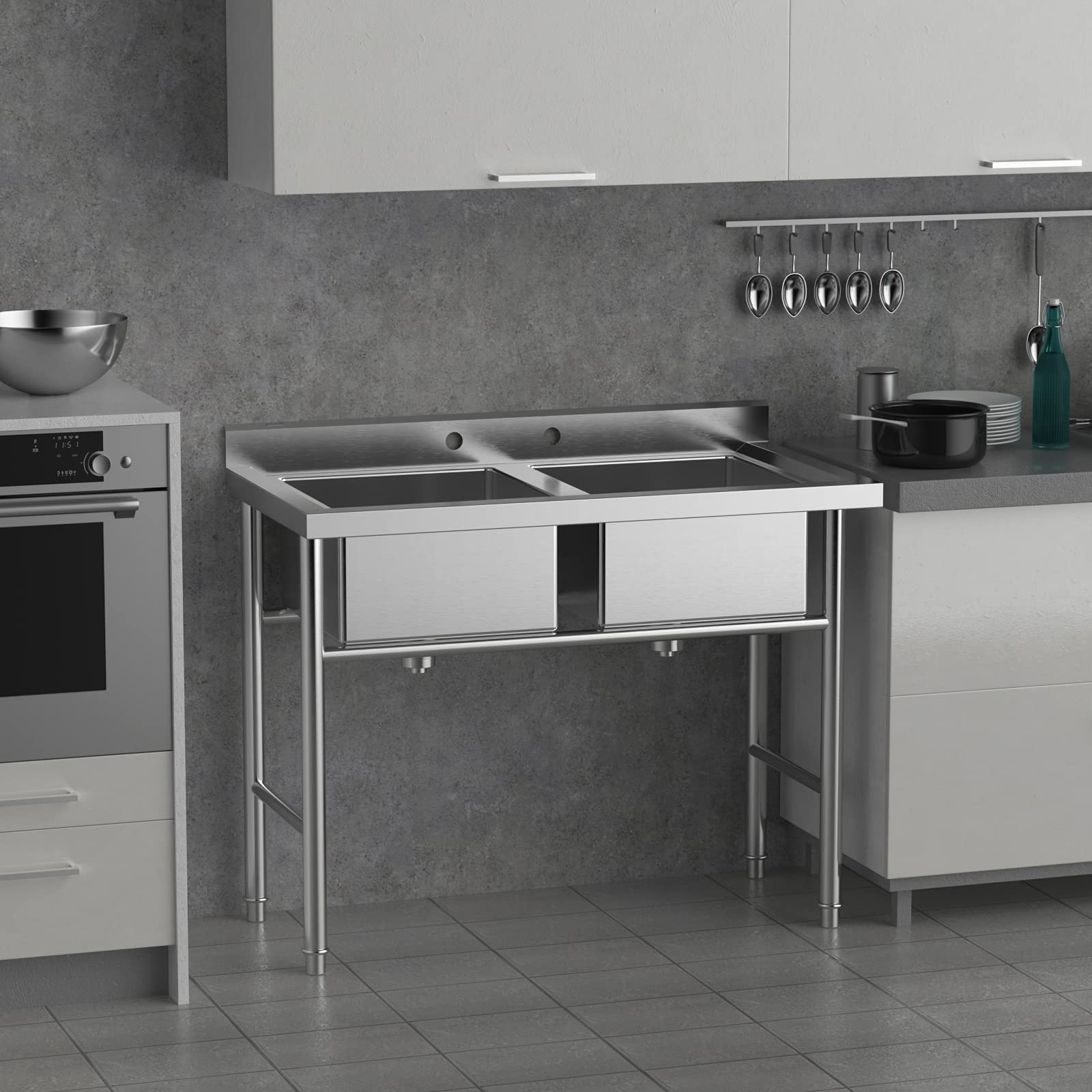 ROVSUN 36" x 21" 2 Compartment 304 Stainless Steel Sink Kitchen Restaurant