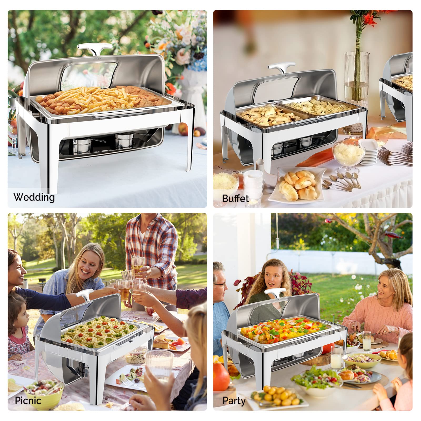 ROVSUN 9 QT 2 In 1 Fuel & Electric Roll Top Chafing Dish Set