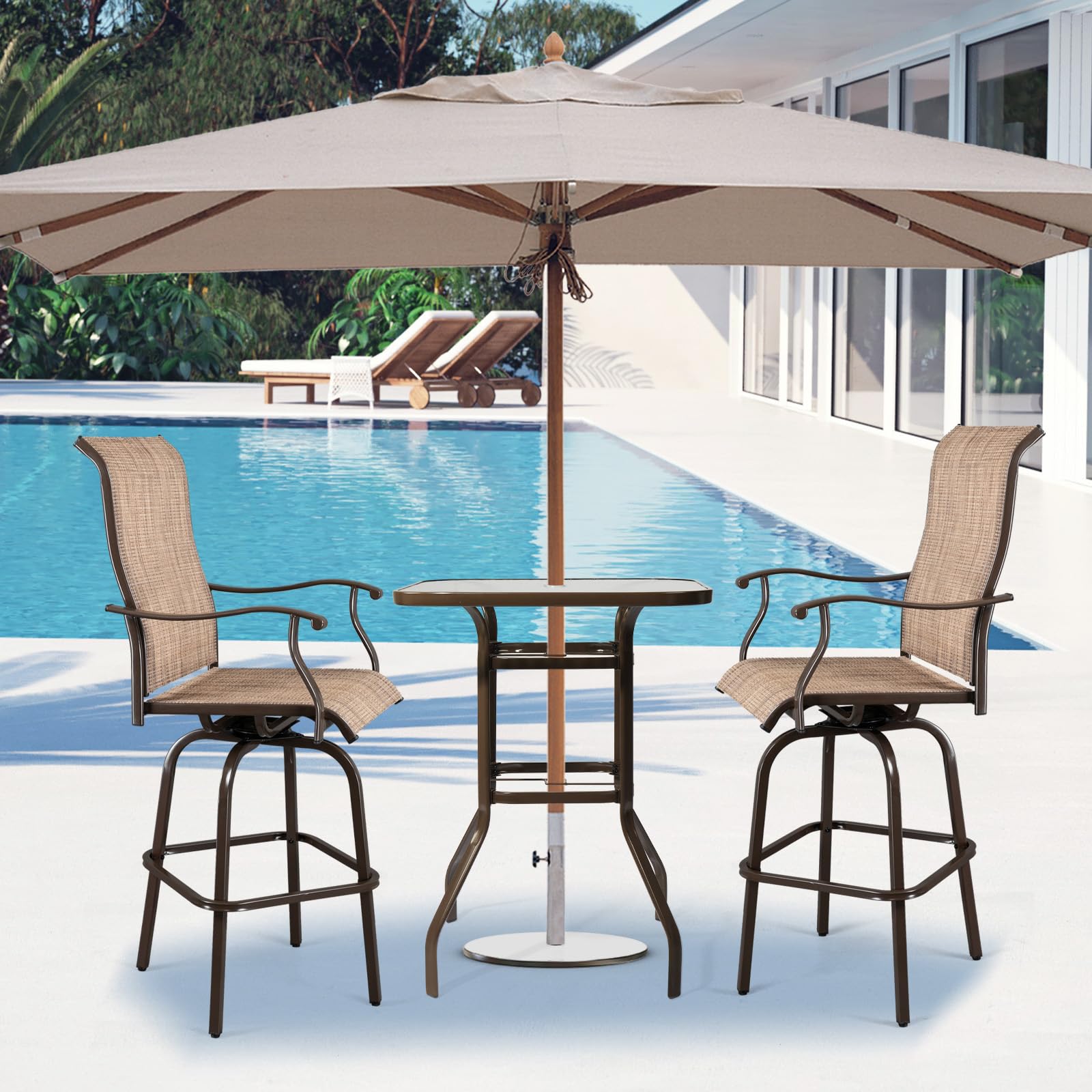 40" Outdoor Bar Table with Umbrella Hole Brown