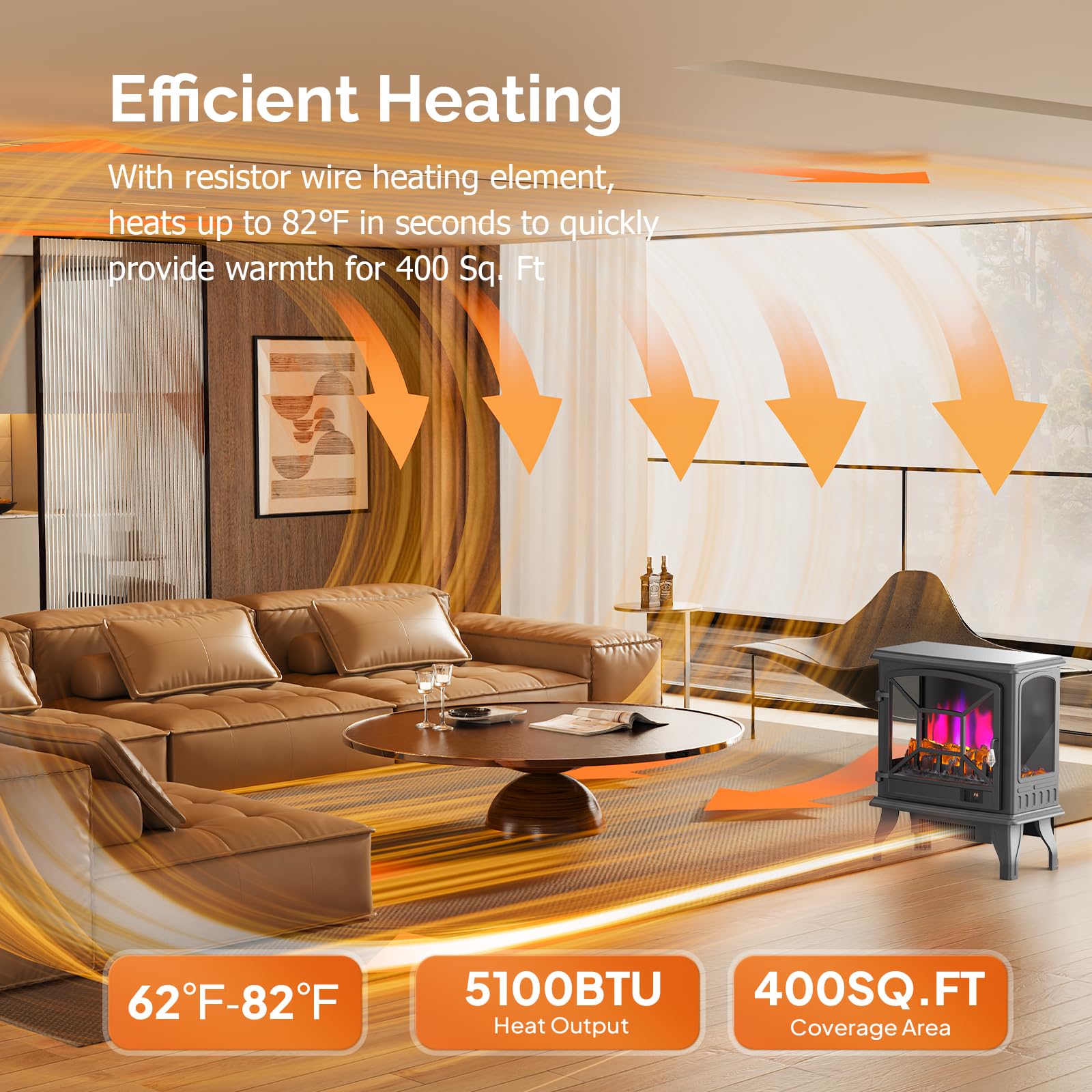 ROVSUN 23" High 1400W 120V Electric Fireplace Stove with Remote Black