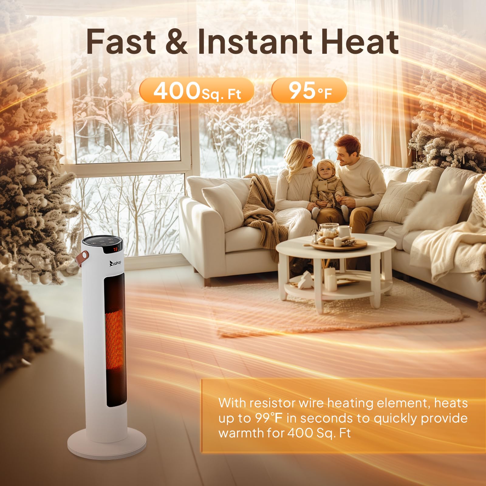 24"H 1,500W 120V Electric Space Heater with Remote White