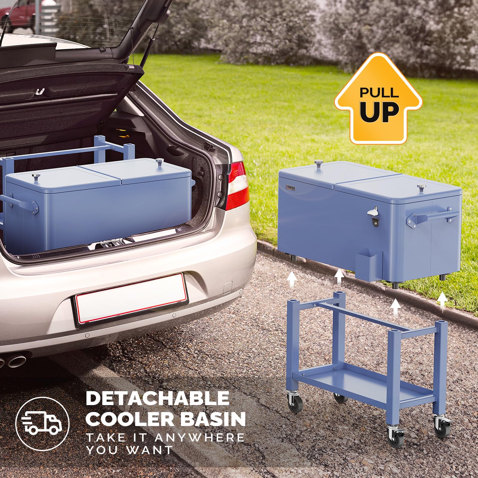 80 Quart Portable Outdoor Patio Rolling Cooler Cart Haze Blue