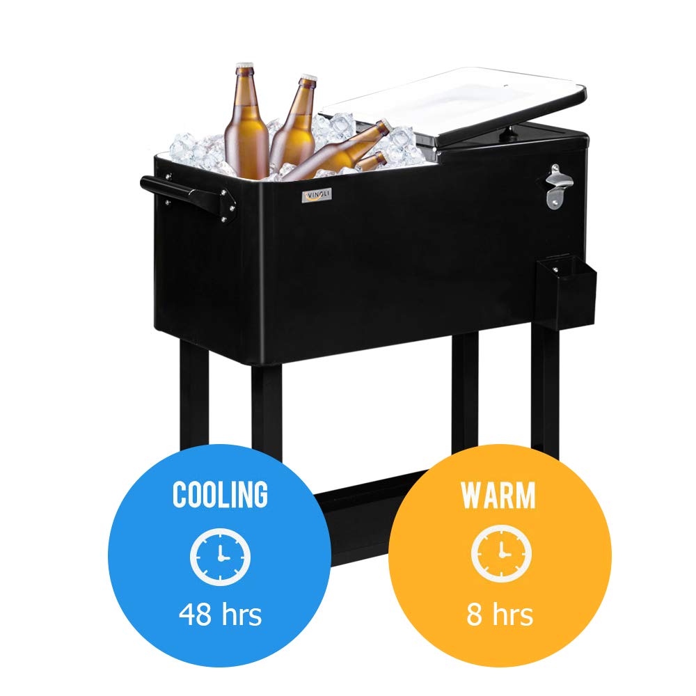 80 Quart Portable Outdoor Patio Rolling Cooler Cart Black