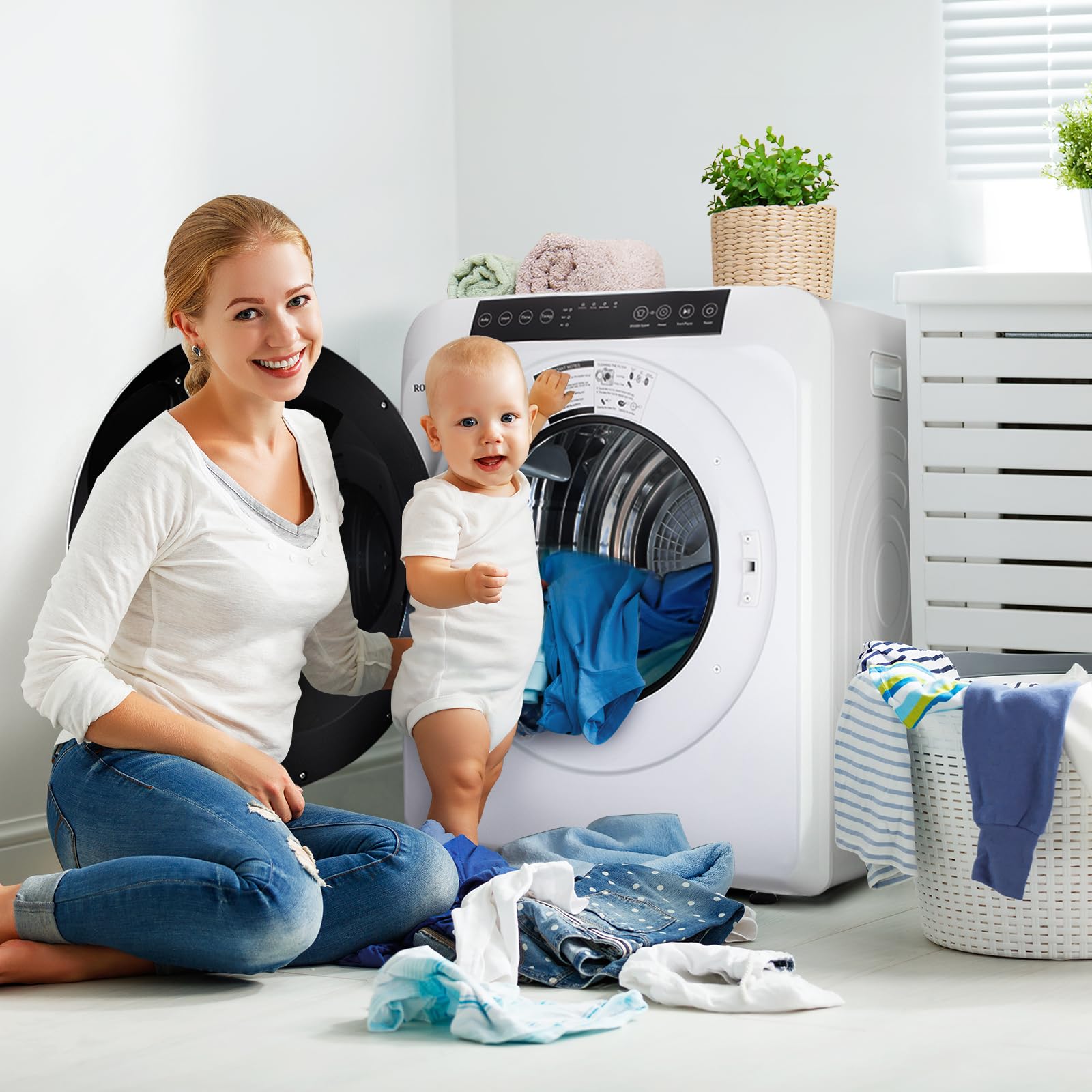 ROVSUN 3.5 Cu.Ft. 1,300W 110V Tumble Clothes Dryer with LED Touch Screen White