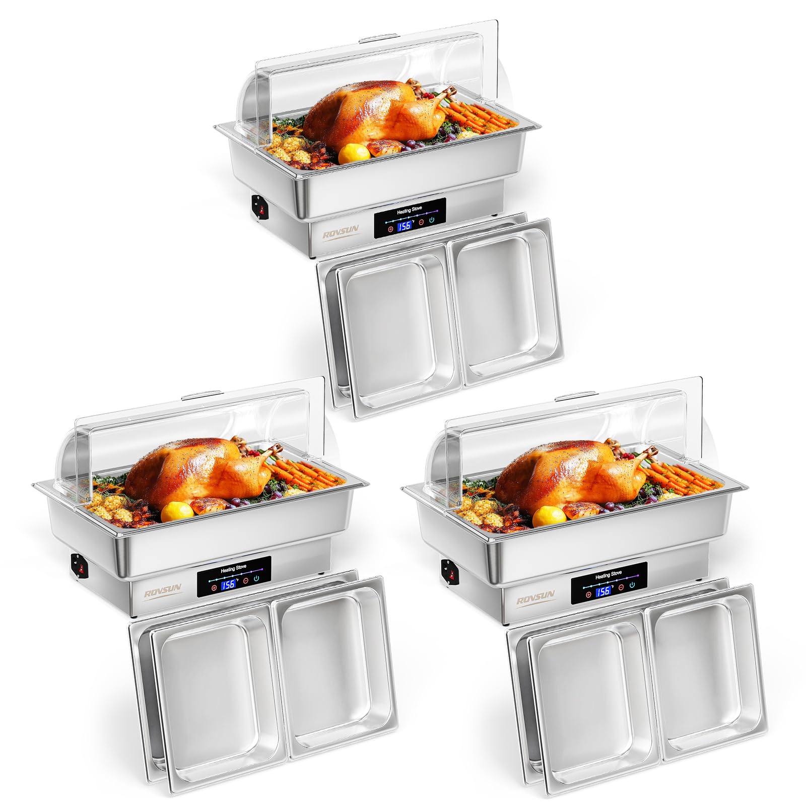 ROVSUN 9 QT Roll Top Electric Chafing Dish Buffet Set with PC Lid/Temp Control