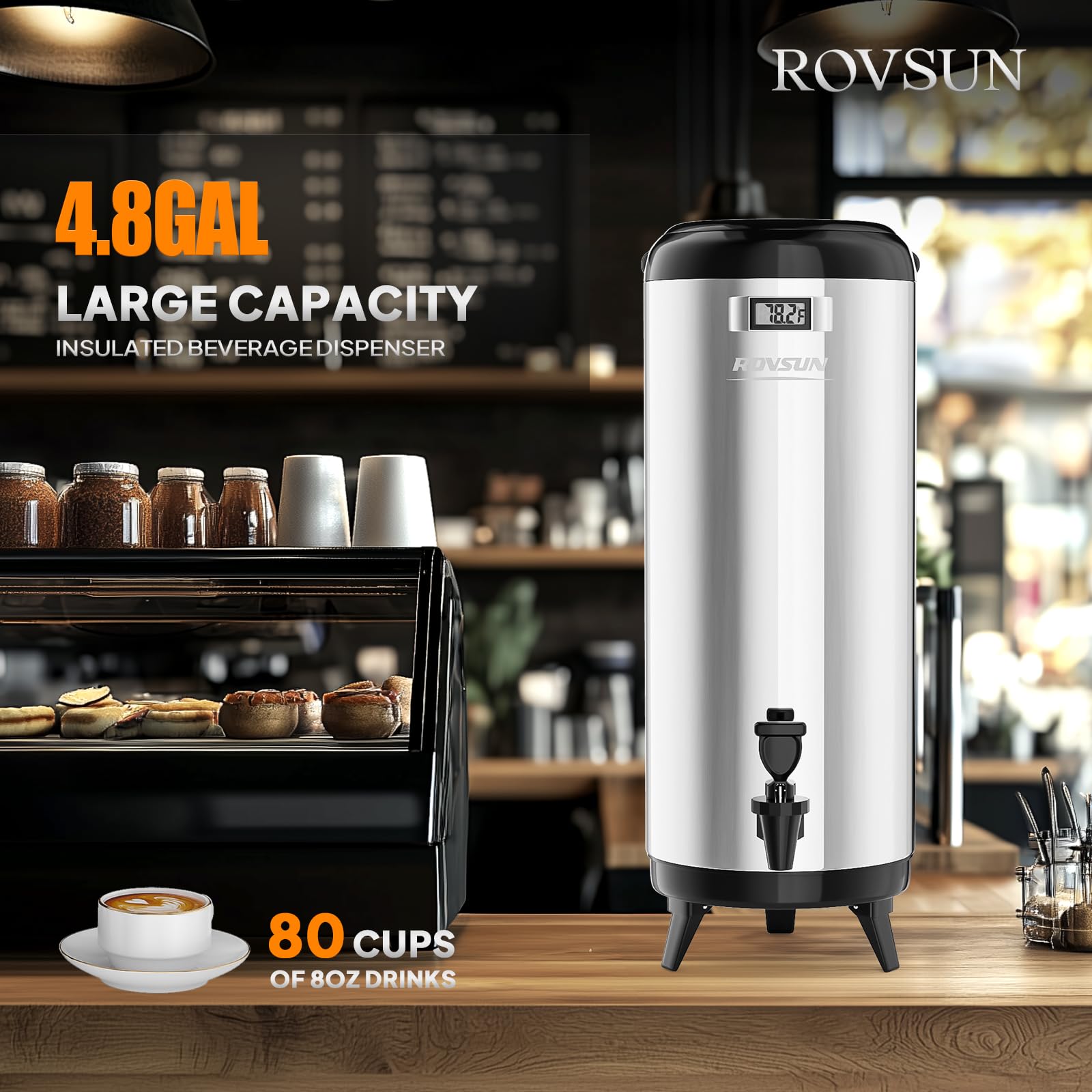 ROVSUN 4.8 Gallon Stainless Steel Insulated Beverage Dispenser Silver