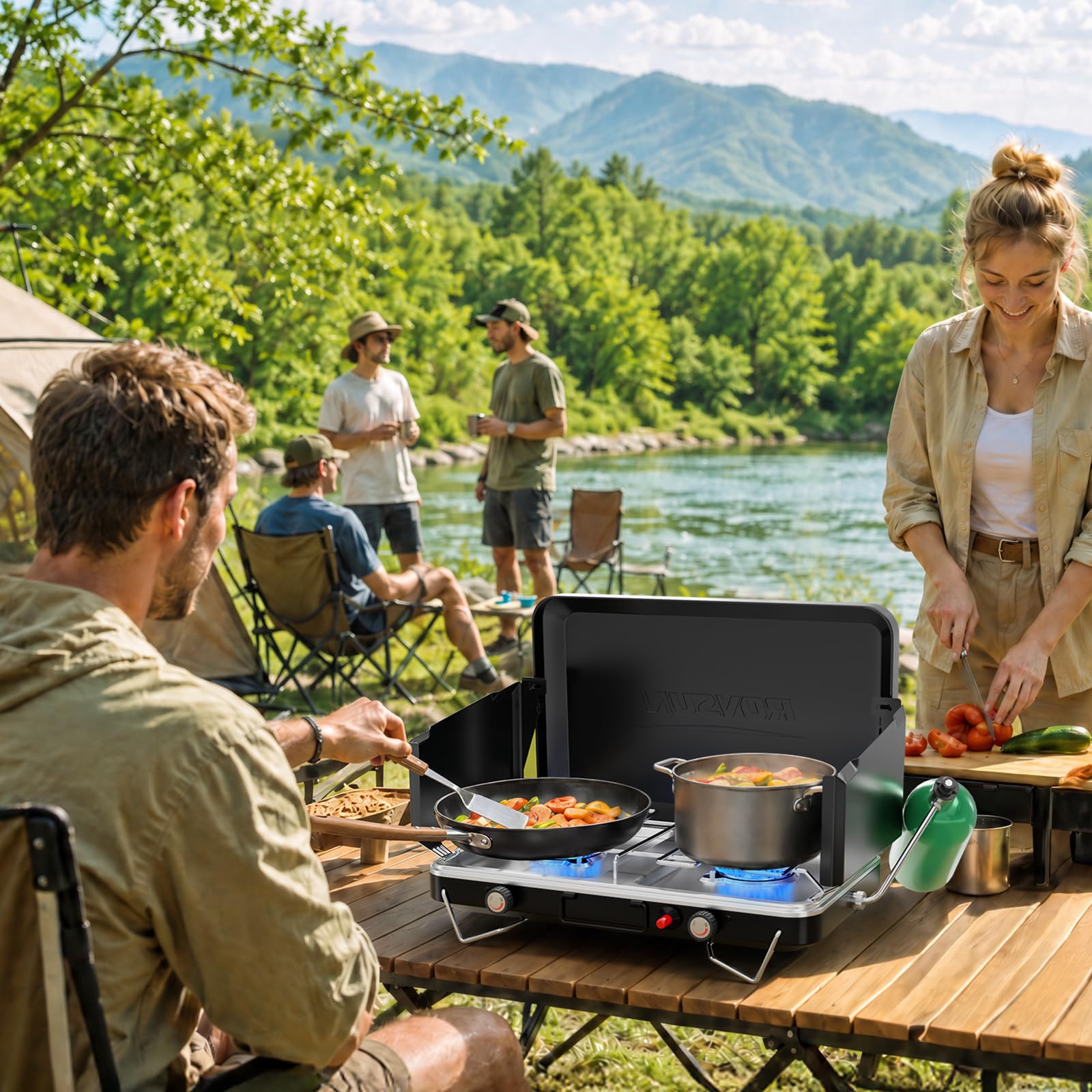 ROVSUN 2-Burner 20000 BTU Propane Camping Stove with Igniter
