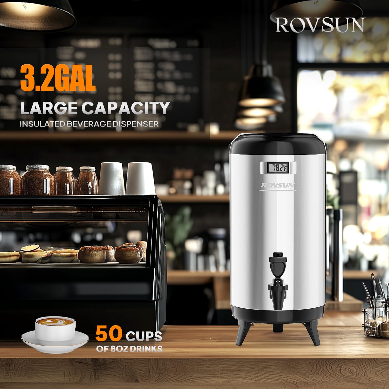 ROVSUN 3.2 Gallon Stainless Steel Insulated Beverage Dispenser Silver
