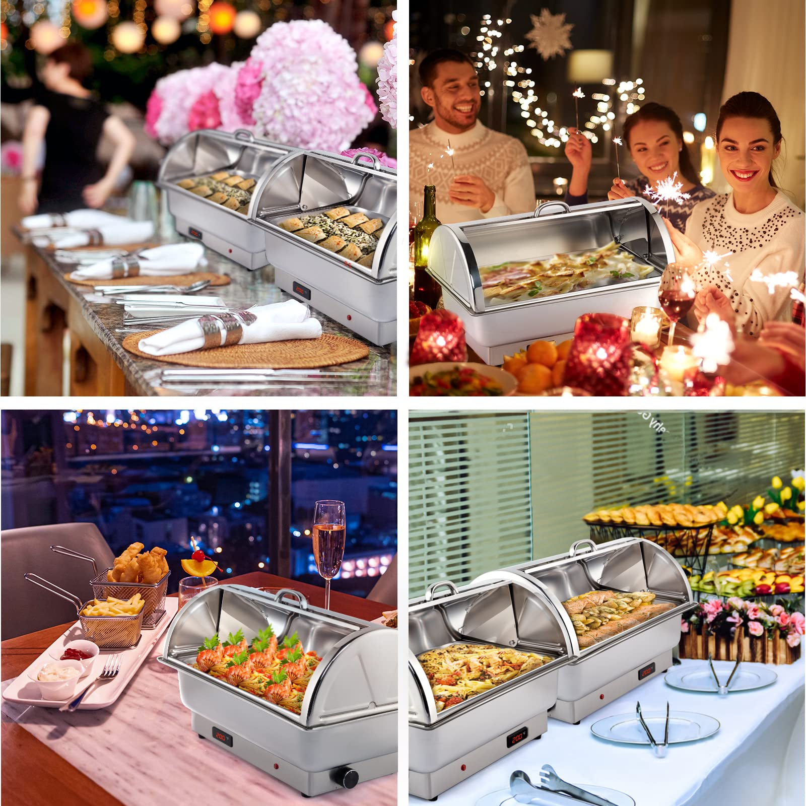 ROVSUN 9 QT Roll Top Stainless Steel Electric Chafing Dish Set