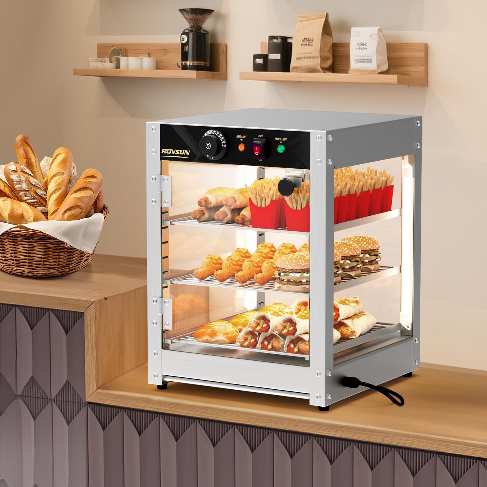 ROVSUN 3-Tier 15" 800W 110V Food Warmer Cabinet for Pizza, Pretzel