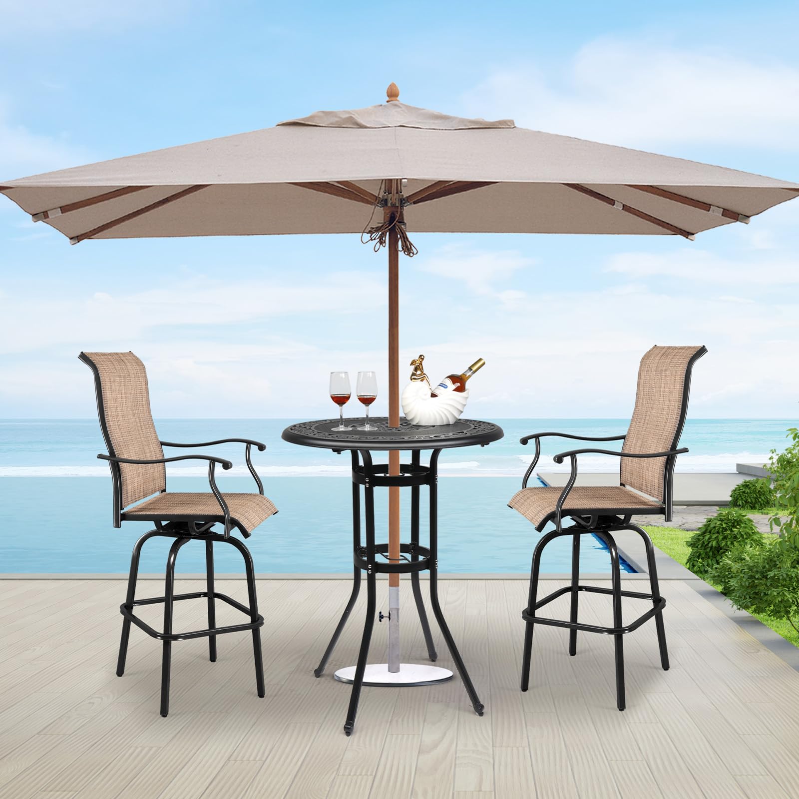 32" Round Outdoor Bar Table with Umbrella Hole Black