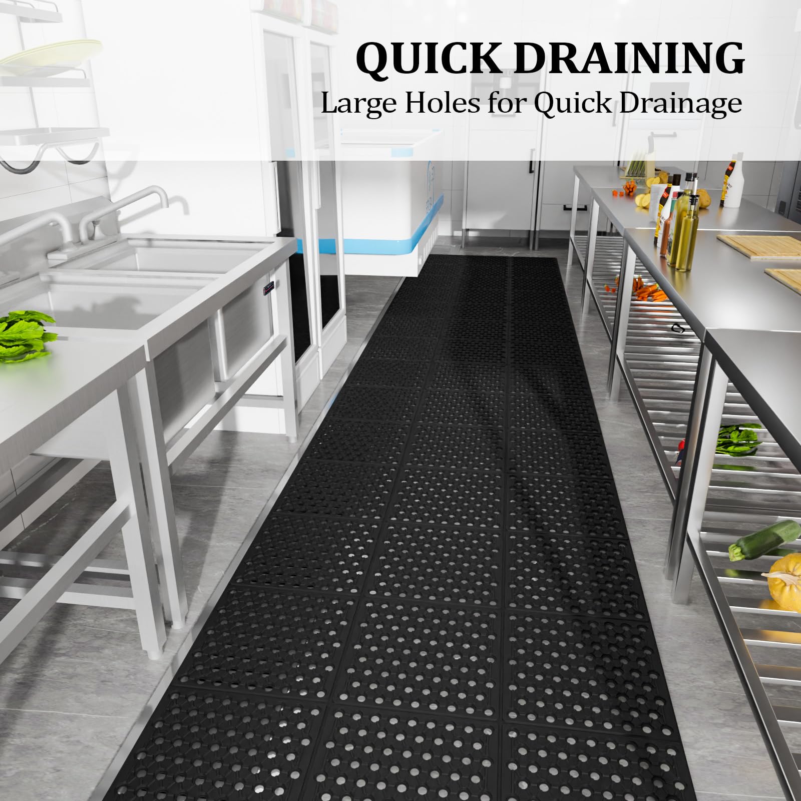 ROVSUN 36'' x 236''(3 x 20 FT) Rubber Floor Mat Anti-Fatigue Non-Slip with Holes
