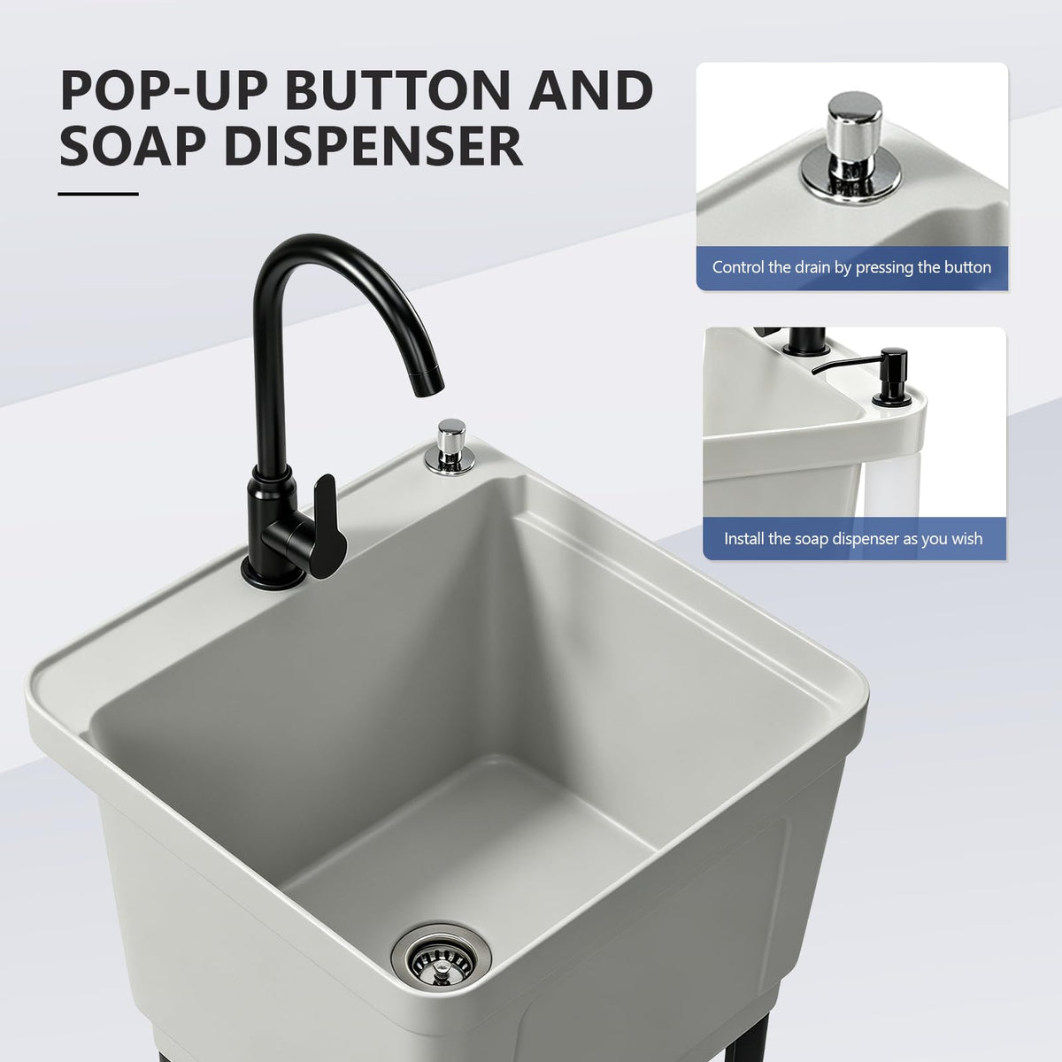 ROVSUN 20" X 19" Plastic Utility Sink Freestanding with Faucet Gray