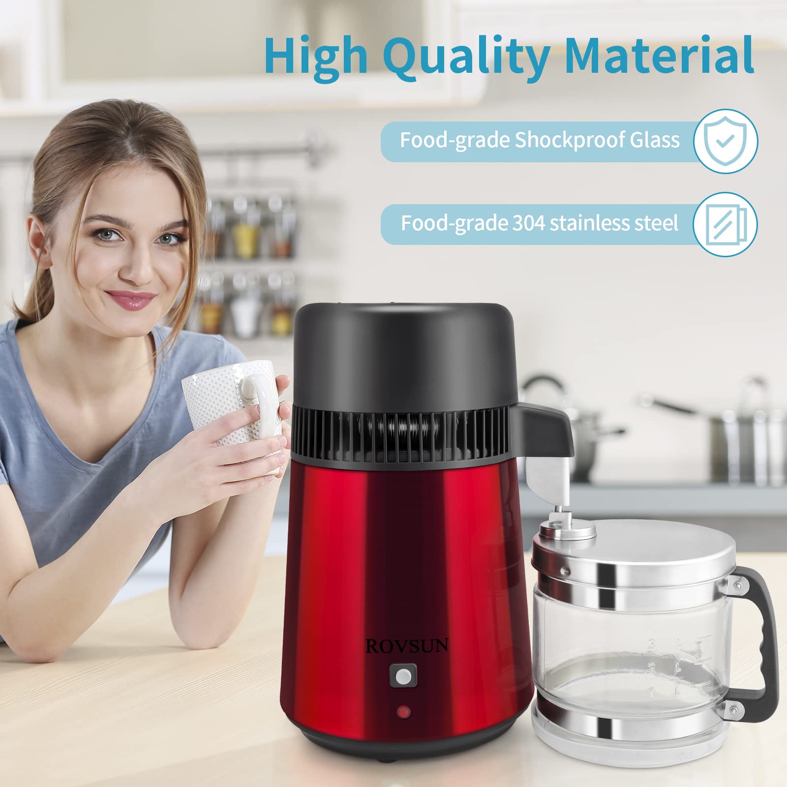 ROVSUN 1.1 Gal 750W 110V Water Distiller Countertop Red