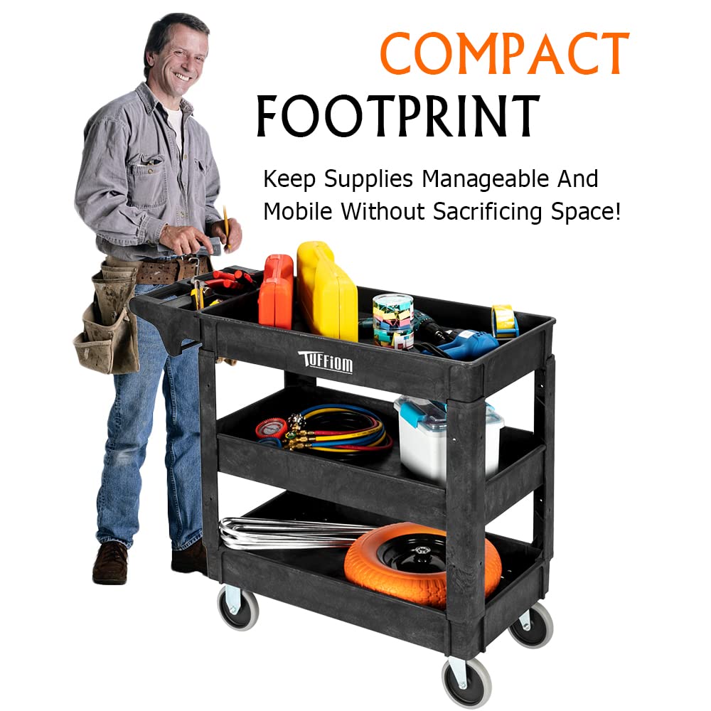 3-Tier 40" x 17" 550 lb. Capacity Plastic Utility Cart with Wheels Black