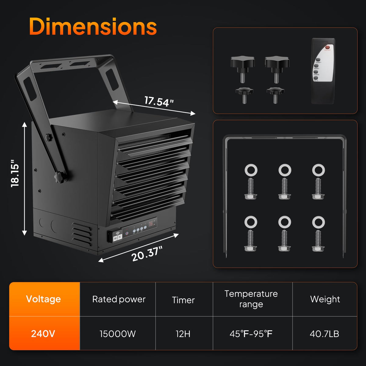ROVSUN 15000W 240V Electric Garage Heater with Remote & APP Control
