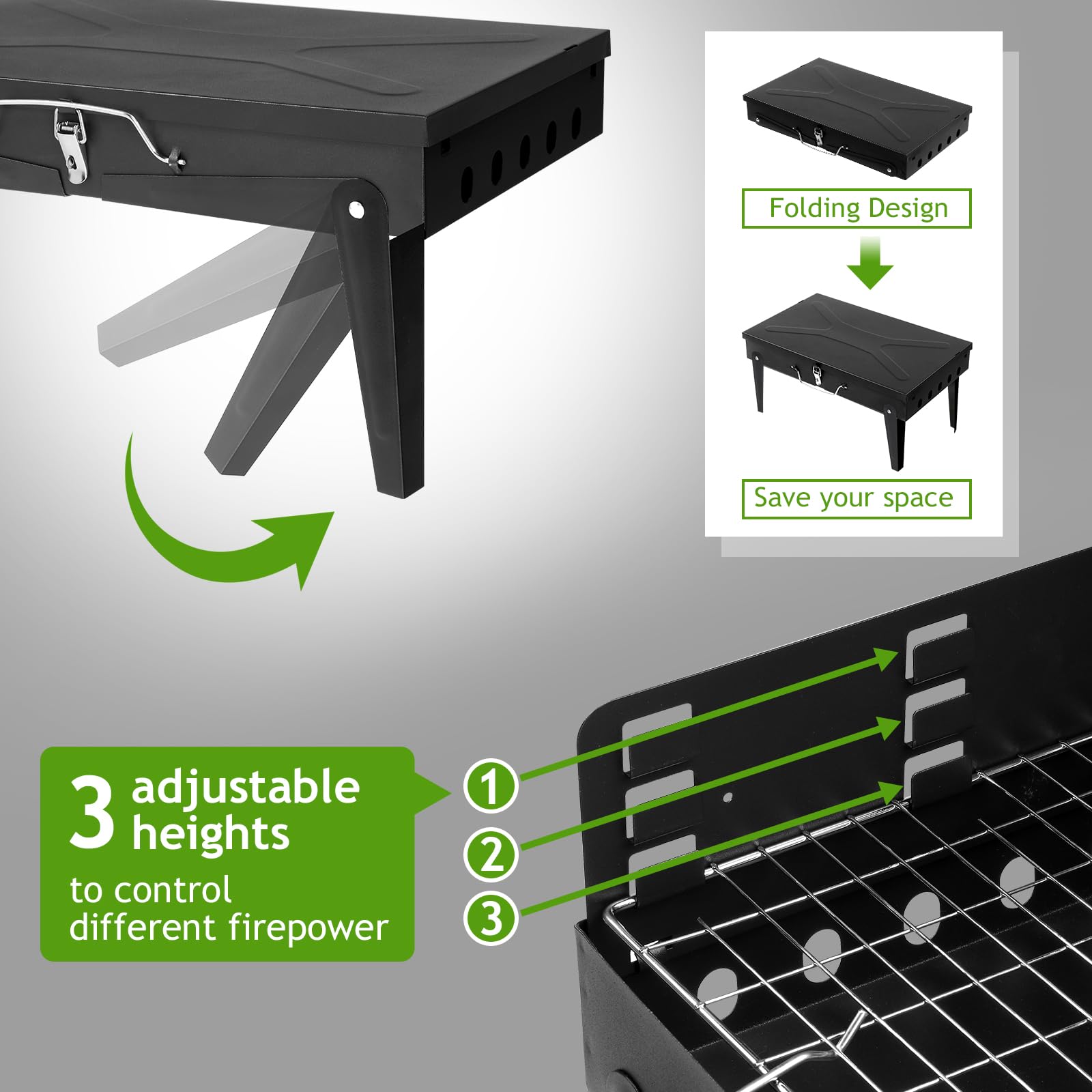 ROSUN 18" Portable Charcoal Grill Foldable with Barbecue Lid