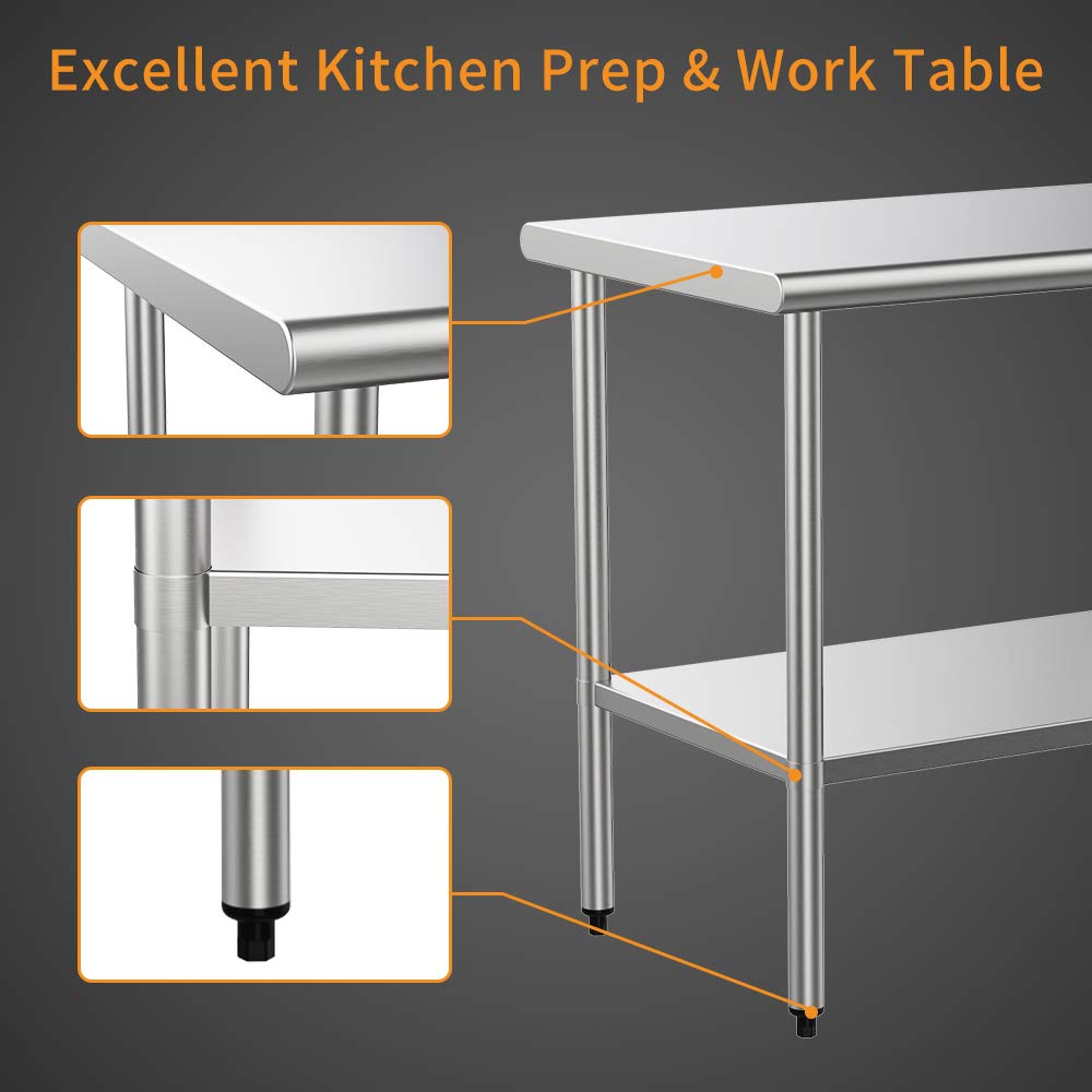 ROVSUN 30" x 24" Stainless Steel Table with Undershelf