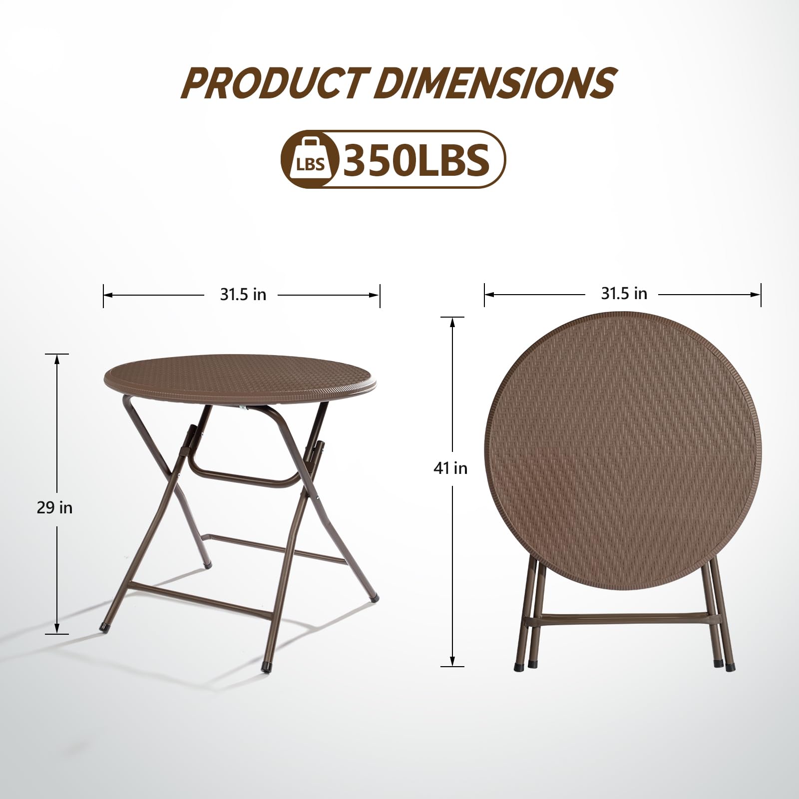 32" Round Folding Portable Plastic Dining Table Brown