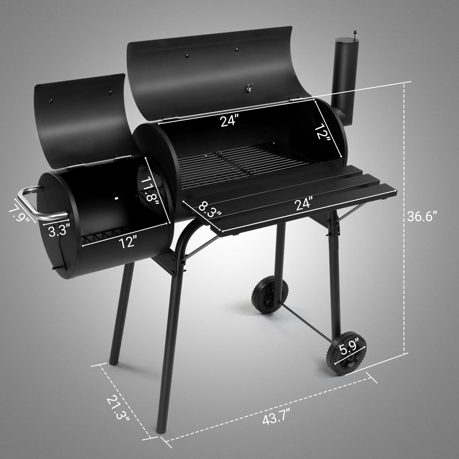 VINGLI Barrel Charcoal Grill with Offset Smoker