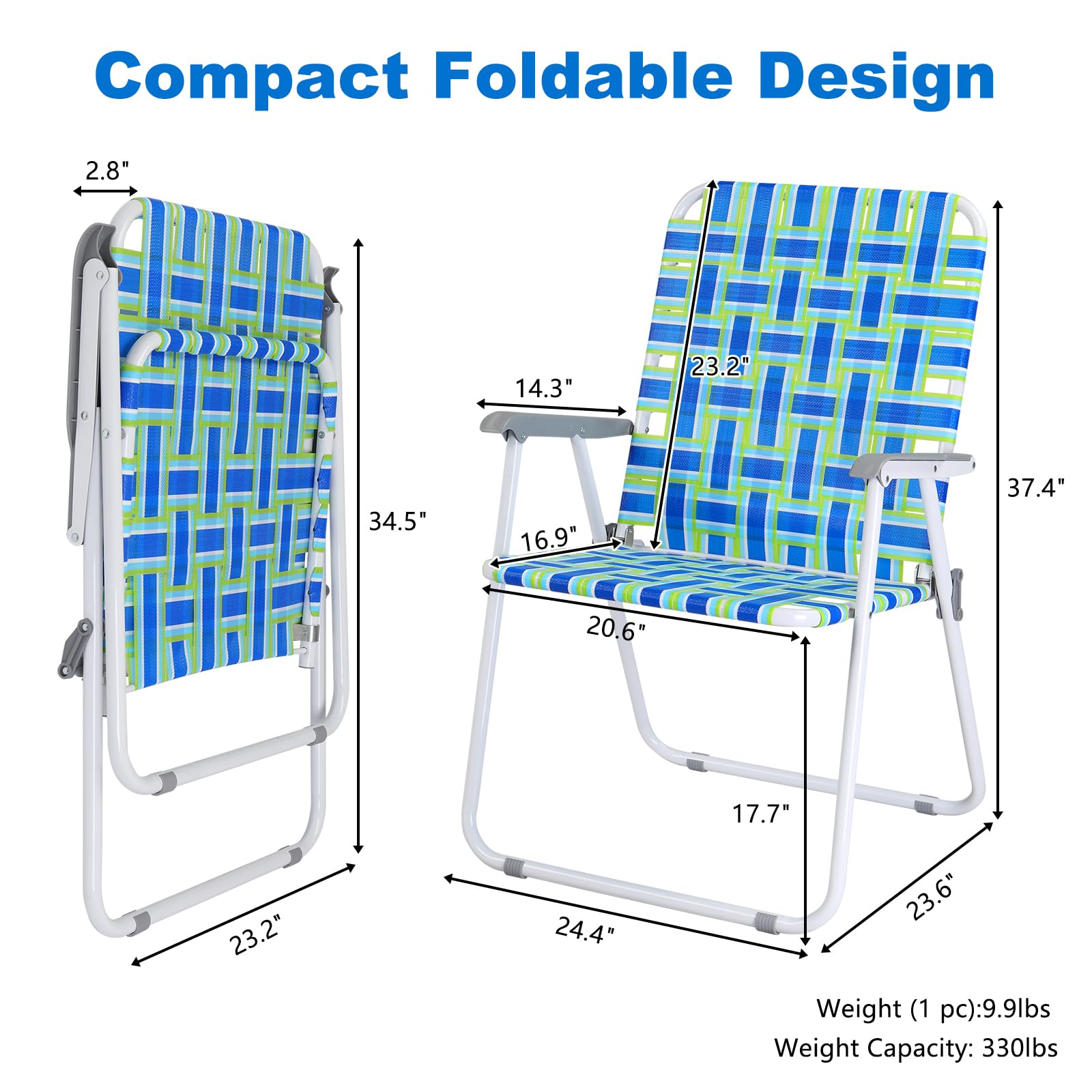 Oversized Portable Outdoor Folding Camping Beach Chair Set Blue