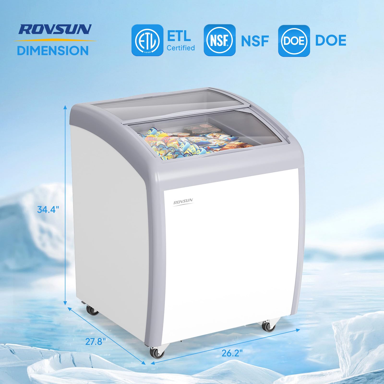 ROVSUN 26" 5.7 Cu.Ft. Curved Top Display Ice Cream Freezer