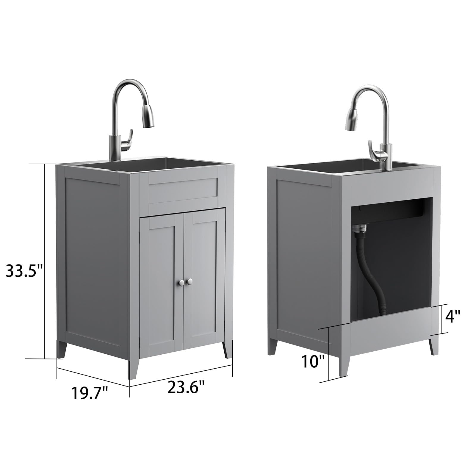 ROVSUN 24" x 20" Utility Sink with Cabinet for Kitchen Laundry Room Grey
