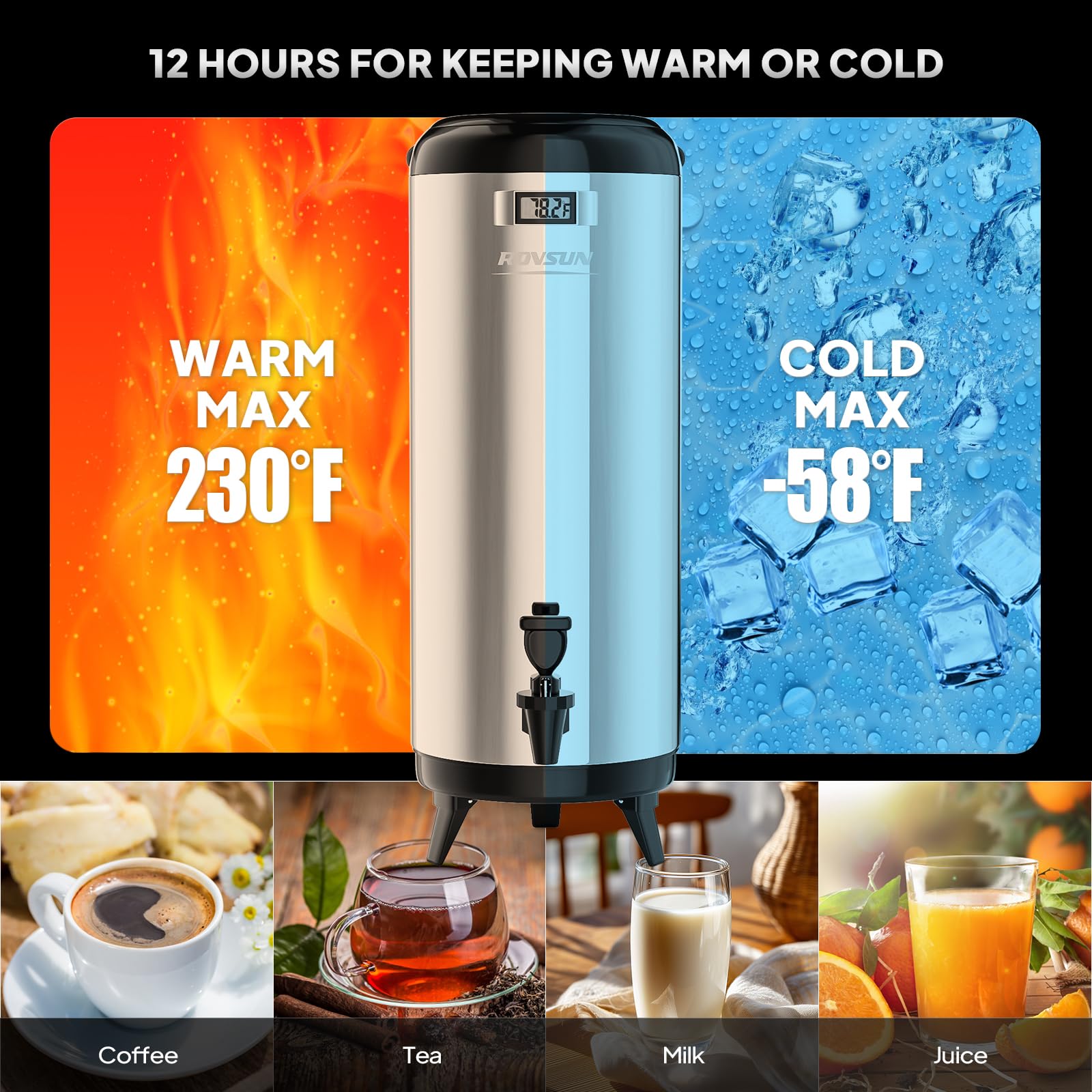 ROVSUN 4.8 Gallon Stainless Steel Insulated Beverage Dispenser Silver