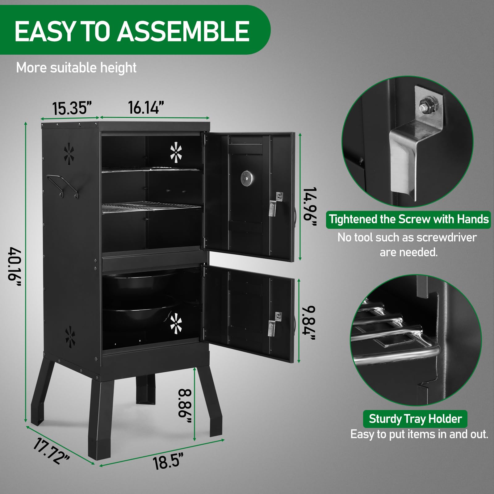 ROVSUN 2-in-1 Outdoor Smoker with Double Doors