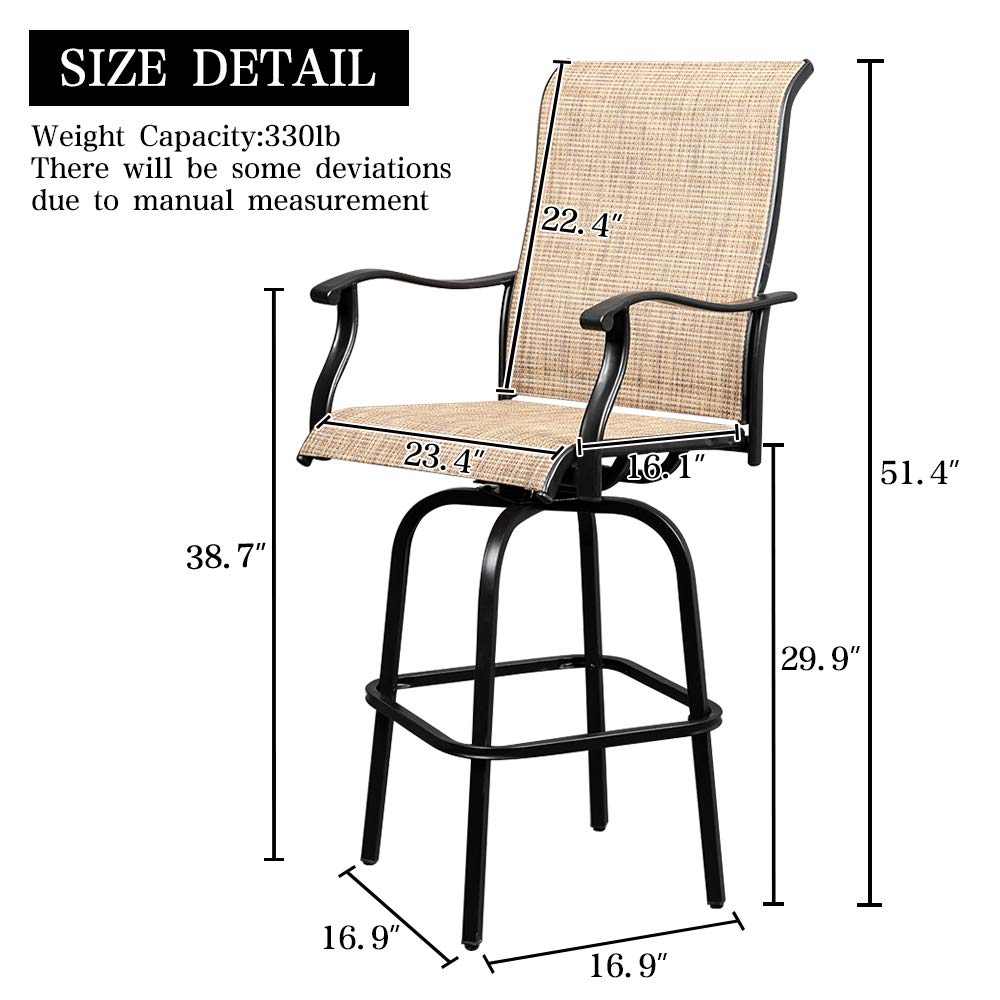 2 Pieces Outdoor Swivel Bar Stool Set Black