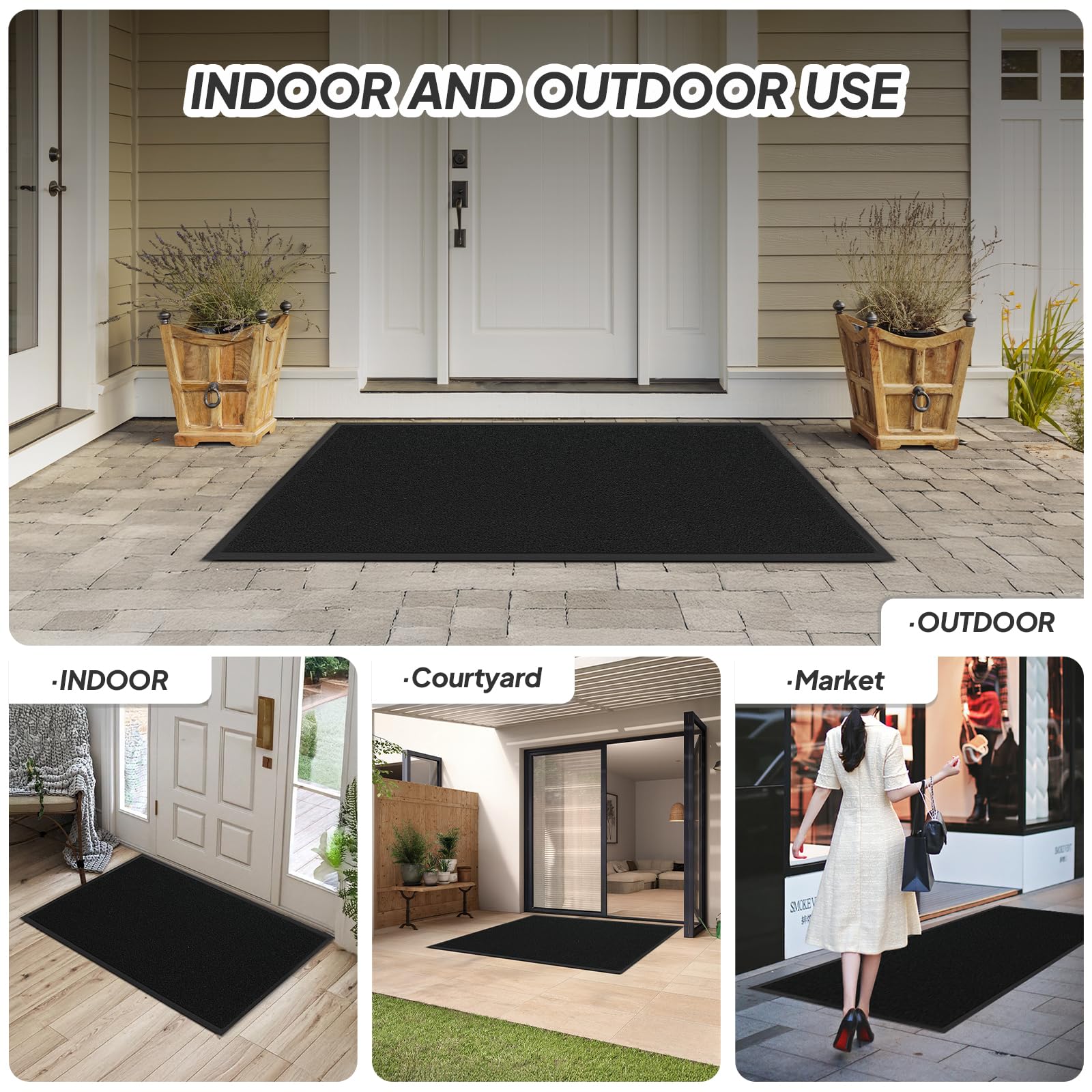 ROVSUN 59" × 35" Front Door Mat Non-Slip Black