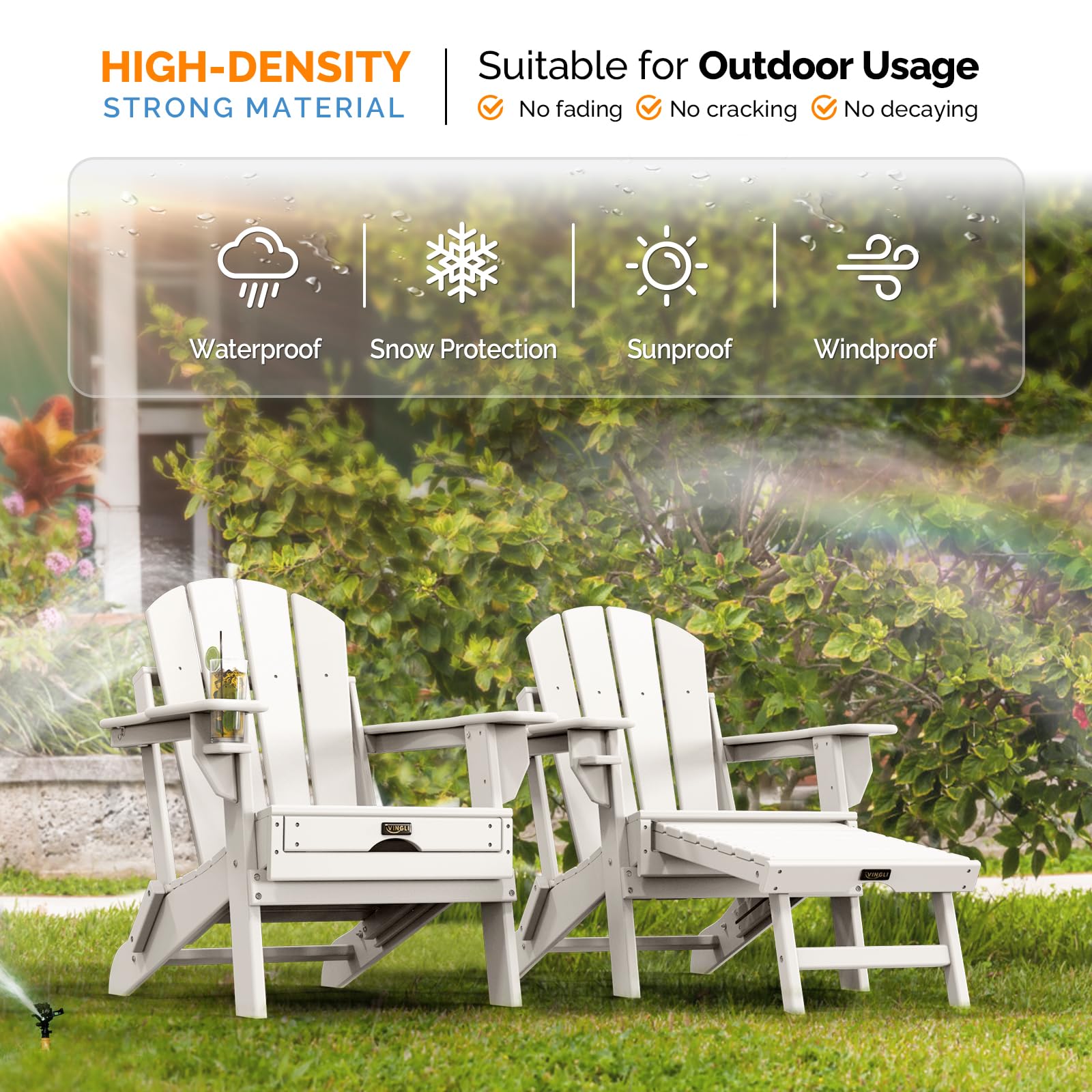 Plastic Folding HDPE Adirondack Chair with Ottoman White