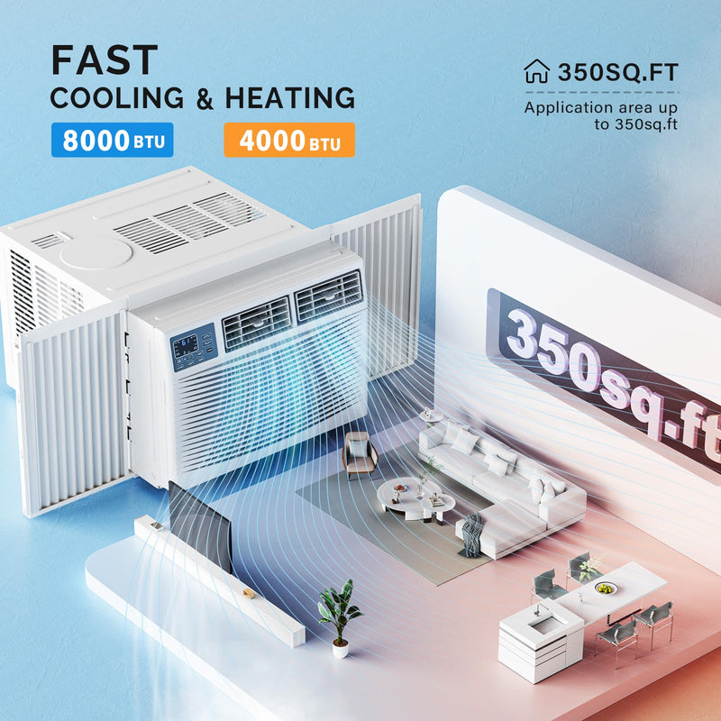 ROVSUN 8000 BTU 115V Window Air Conditioner with Heat & Wifi Remote App Control & Install Kit