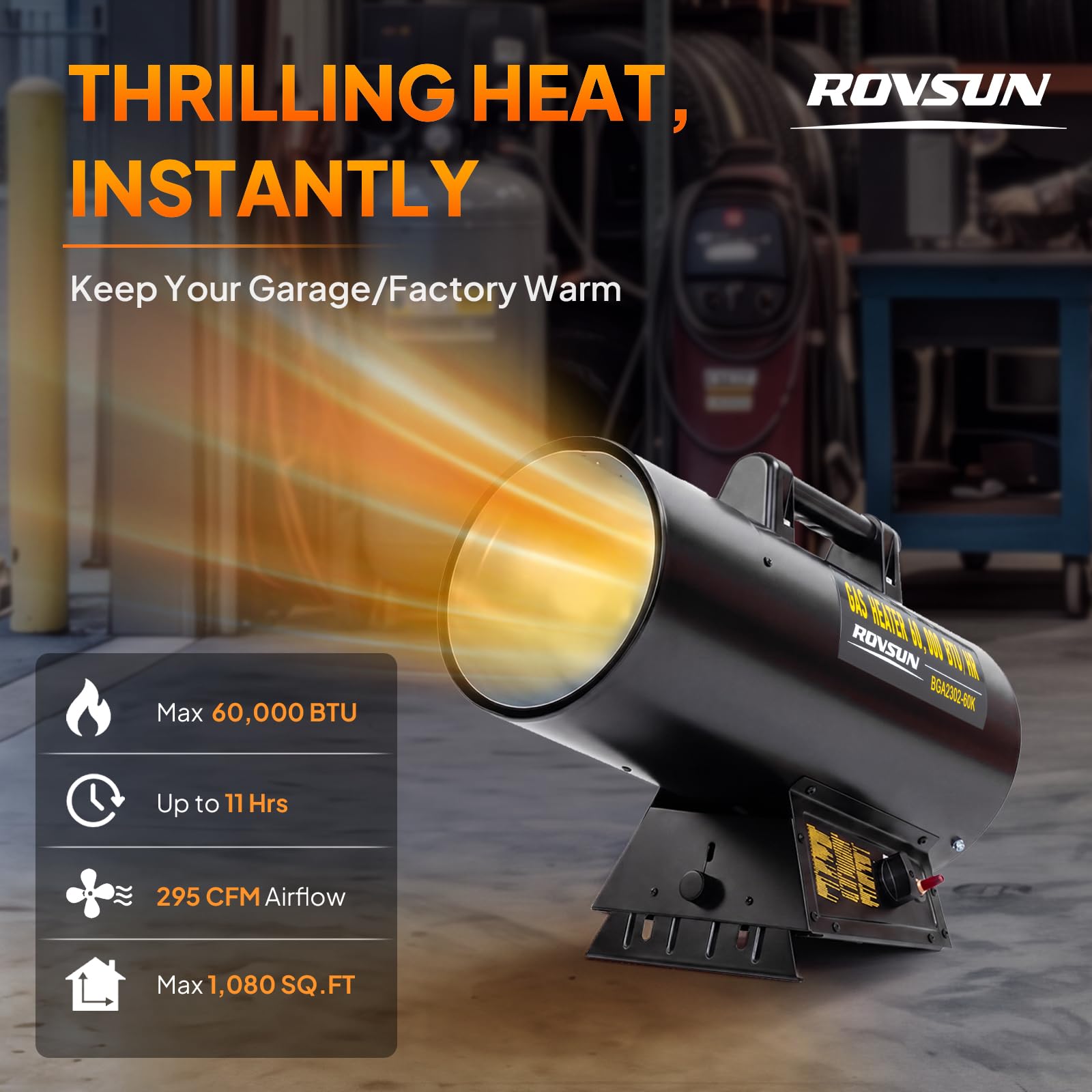ROVSUN 60000 BTU Forced Air Propane Heater with 10ft Hose and Regulator