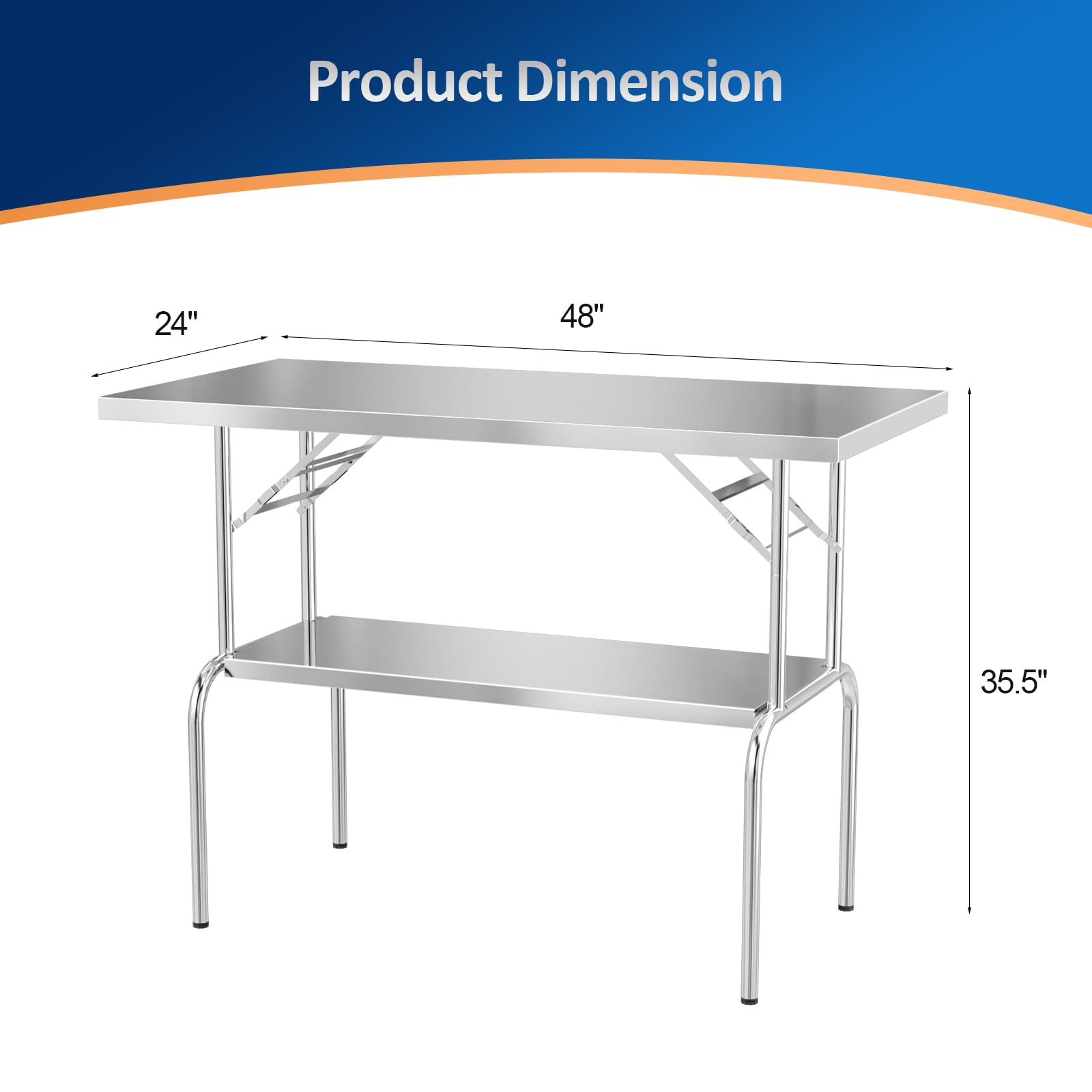 ROVSUN 48" x 24" Stainless Steel Folding Work Table with Undershelf