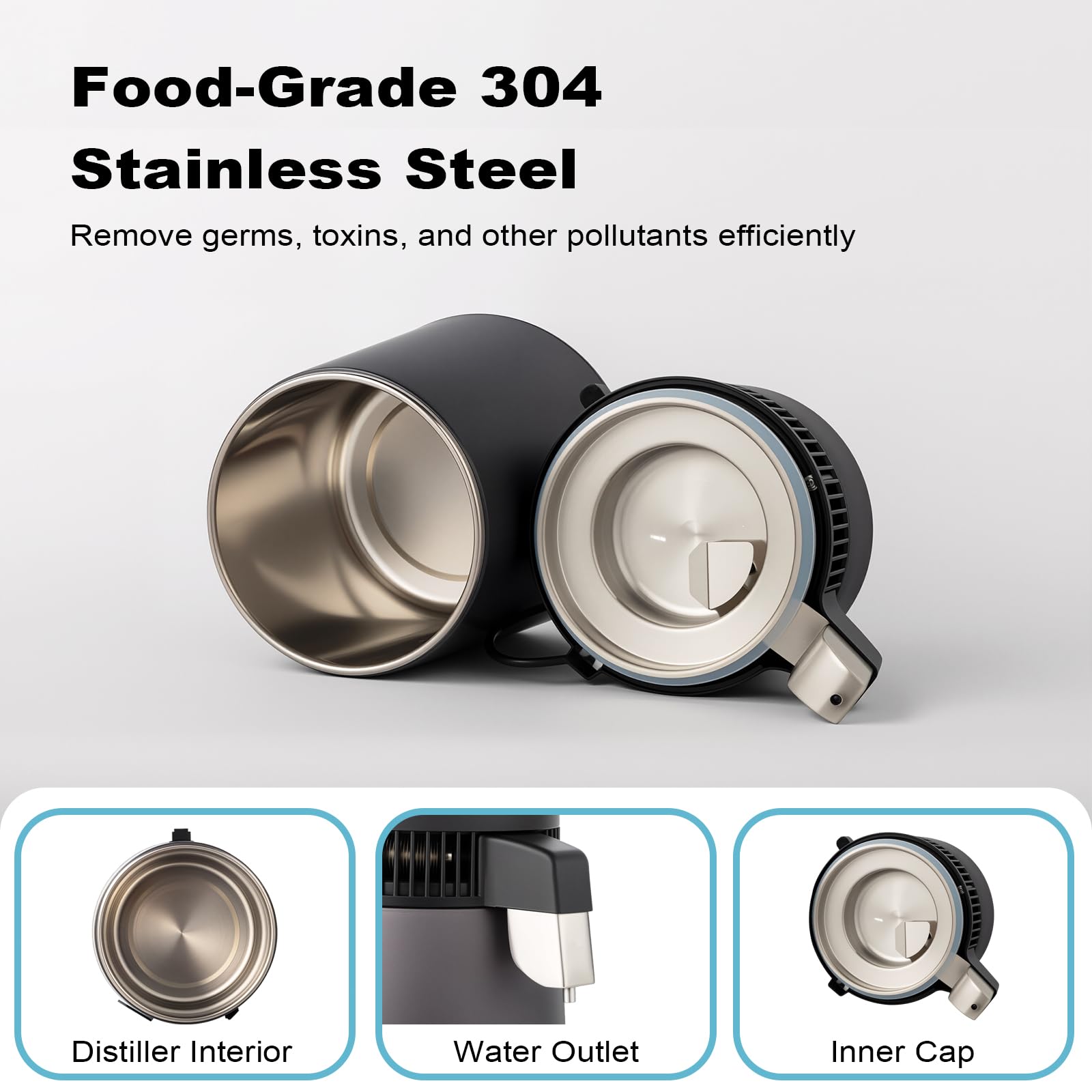 ROVSUN 1.1 Gal 750W 110V Water Distiller Countertop Gray