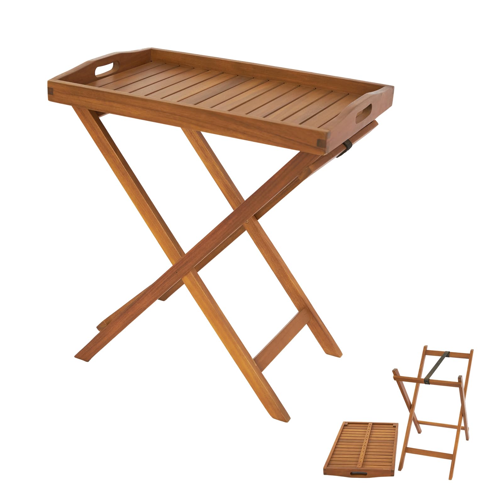 26" FSC Acacia Wooden Folding Table with Removable Tray