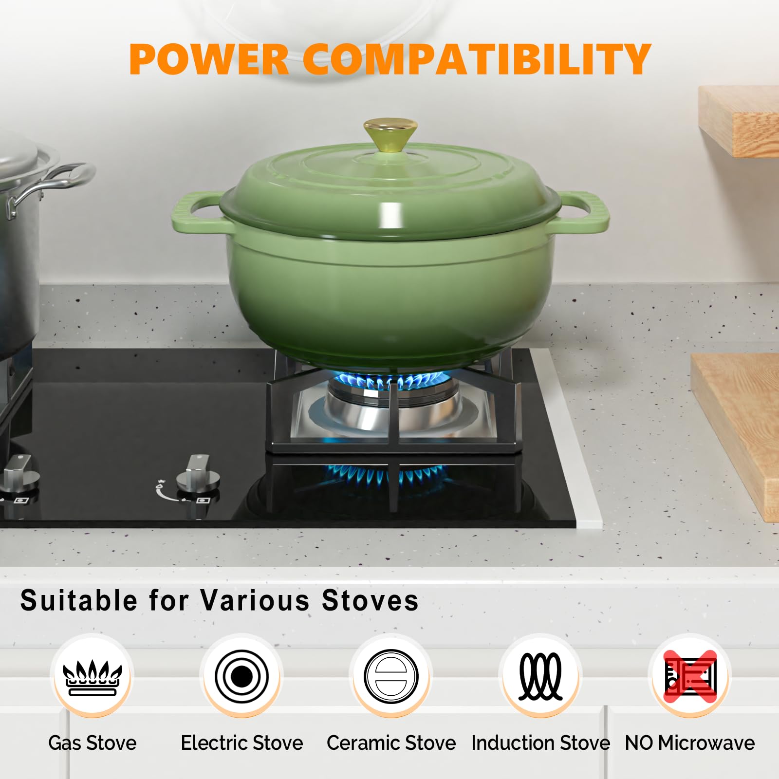 ROVSUN 6 QT Enameled Cast Iron Round Dutch Oven Sage Green