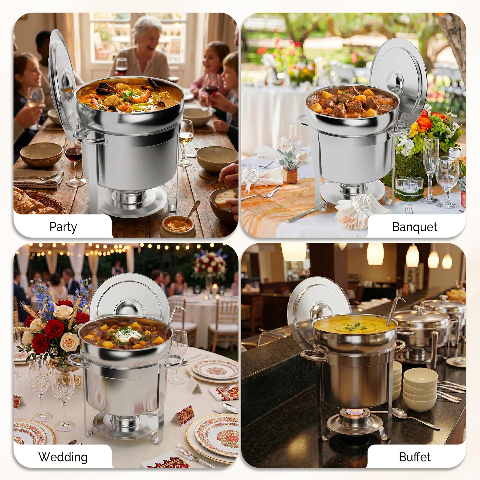 ROVSUN 11 QT Round Silver Buffet Soup Chafer with Lid Holder