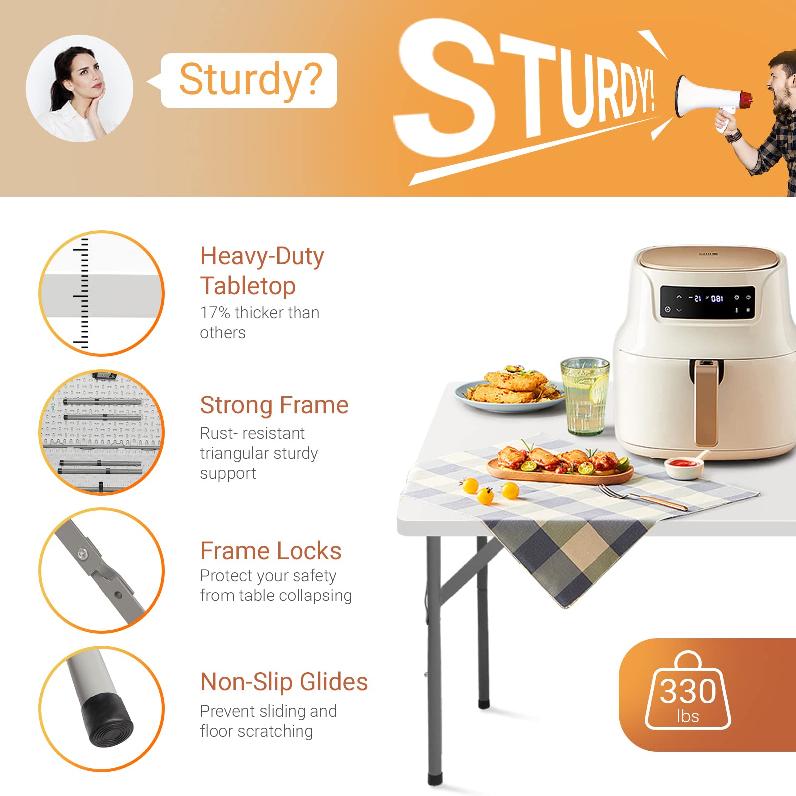 34" Square Bi-Folding Portable Plastic Dining Card Table