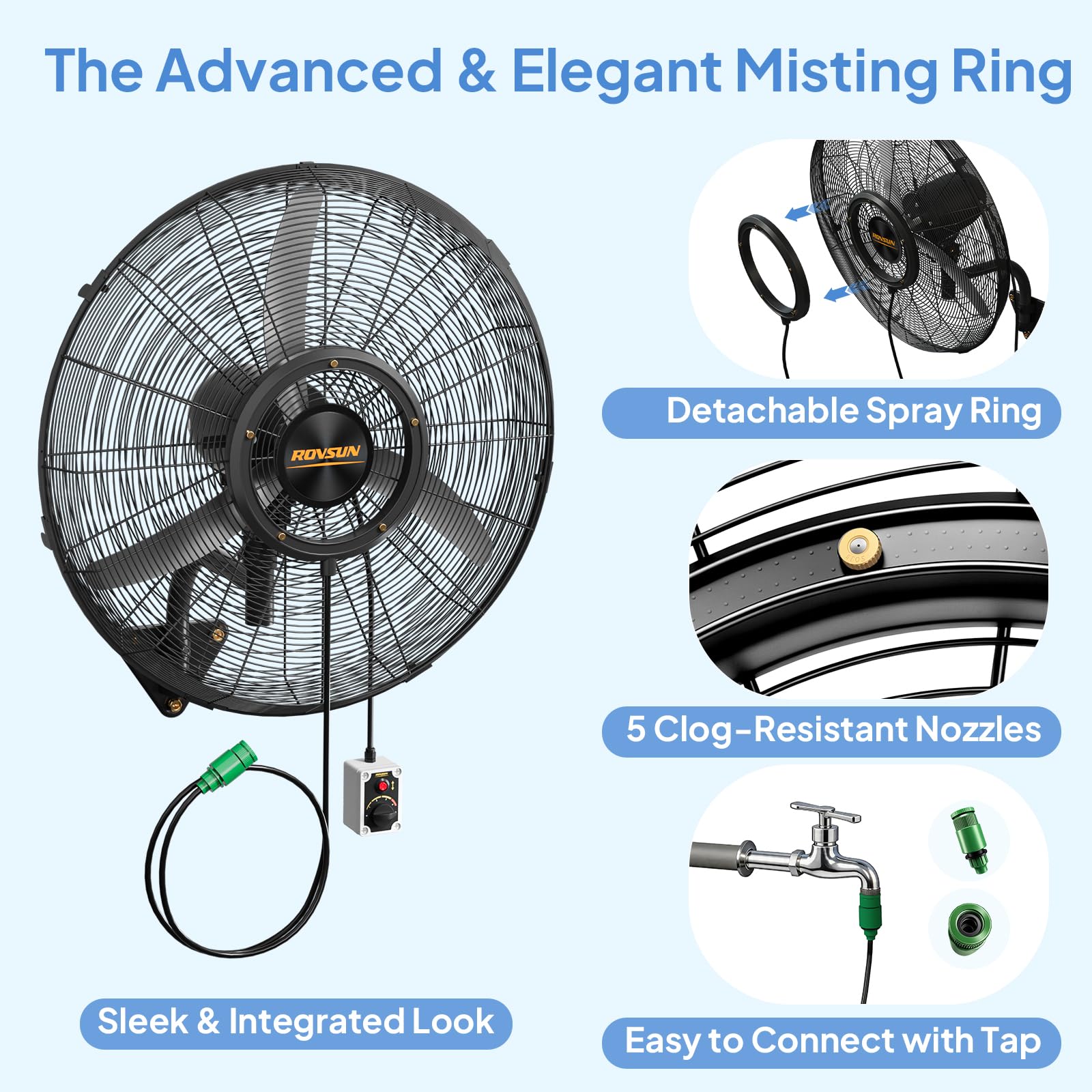 ROVSUN 20" 55W 110V Wall Mount Misting Fan