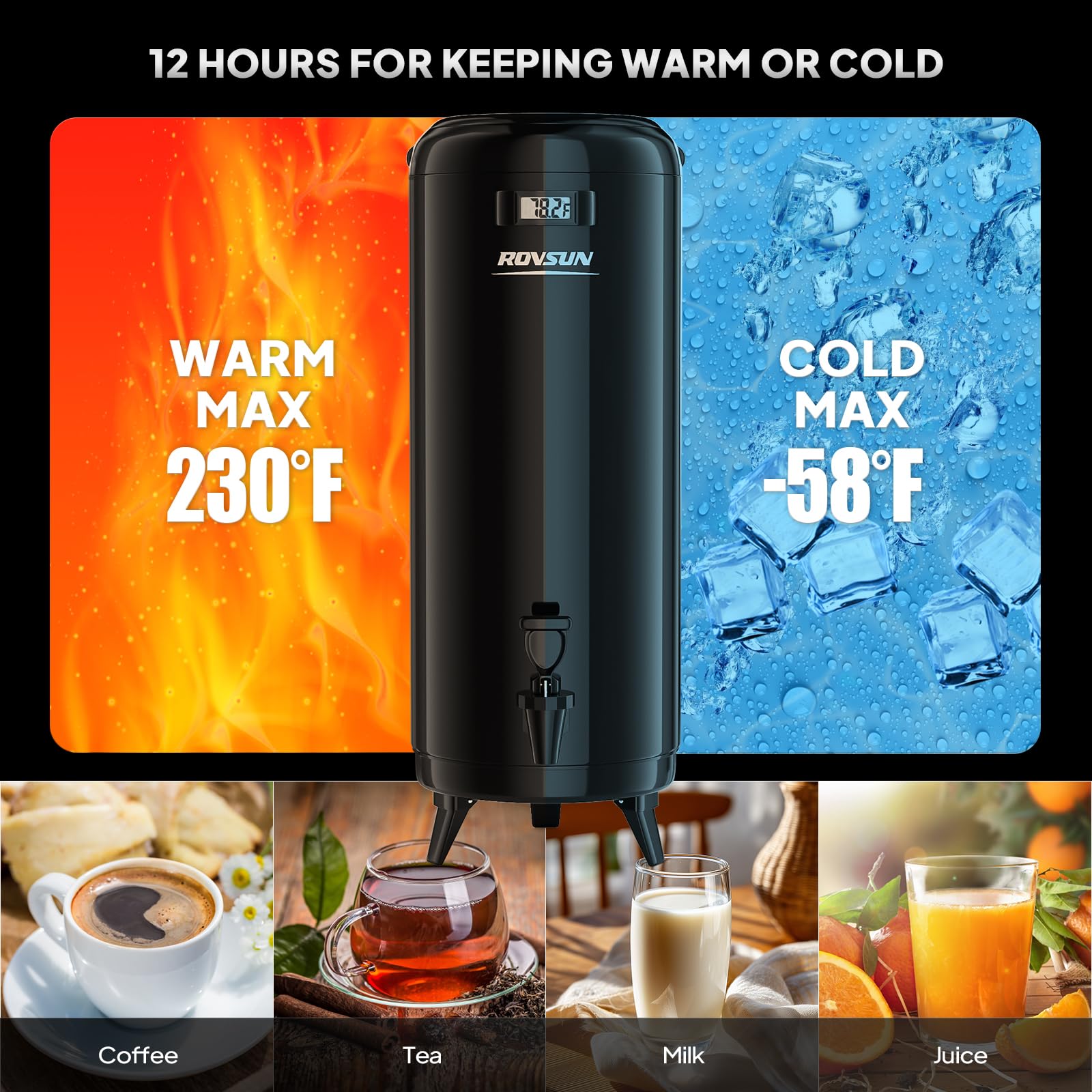 ROVSUN 4.8 Gallon Stainless Steel Insulated Beverage Dispenser Black