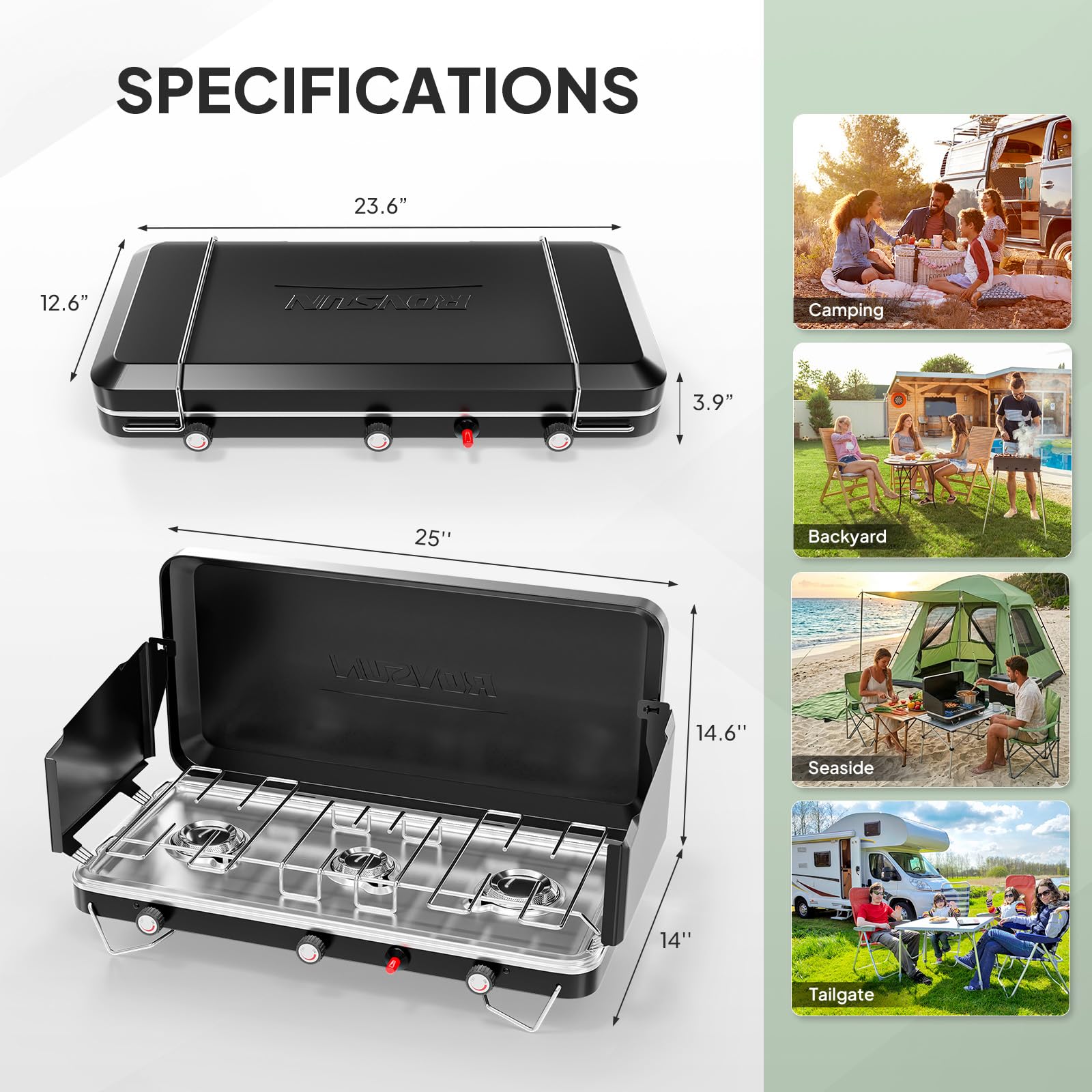 ROVSUN 3-Burner 25000 BTU Propane Camping Stove with Igniter