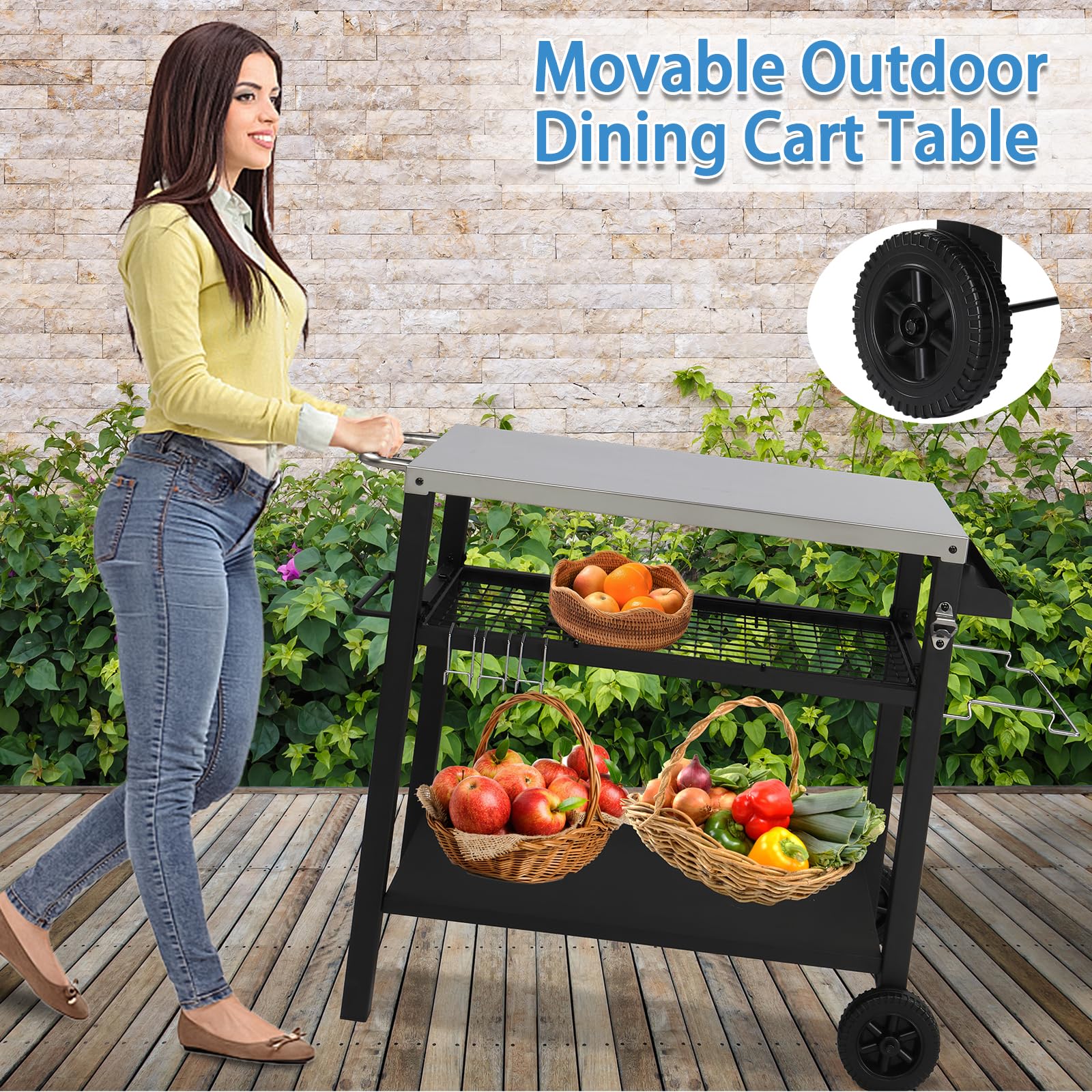 ROVSUN 44" Outdoor Grill Cart with Mesh Racks Silver