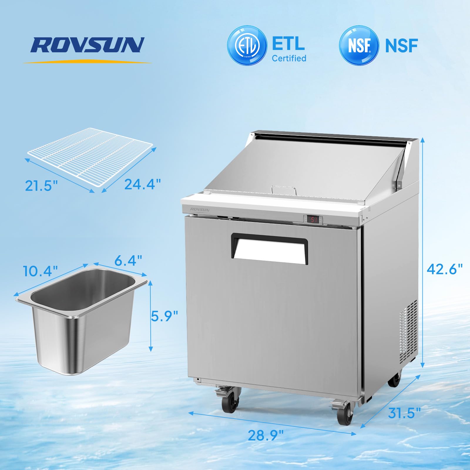 ROVSUN 29" 8-Pan Refrigerated Salad Sandwich Prep Table