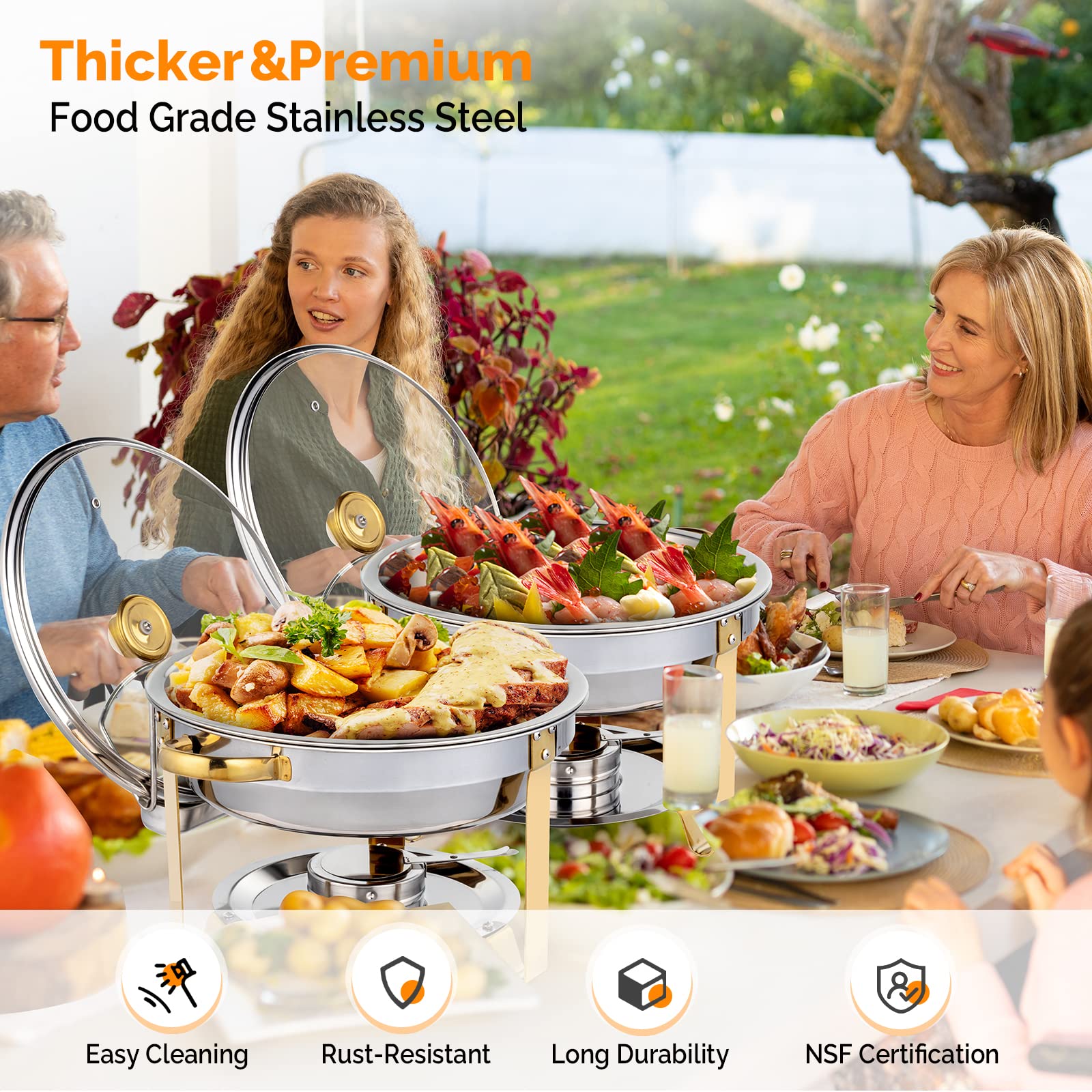 ROVSUN 5 QT Round Gold Chafing Dish Buffet Set with Glass Lid & Lid Holder