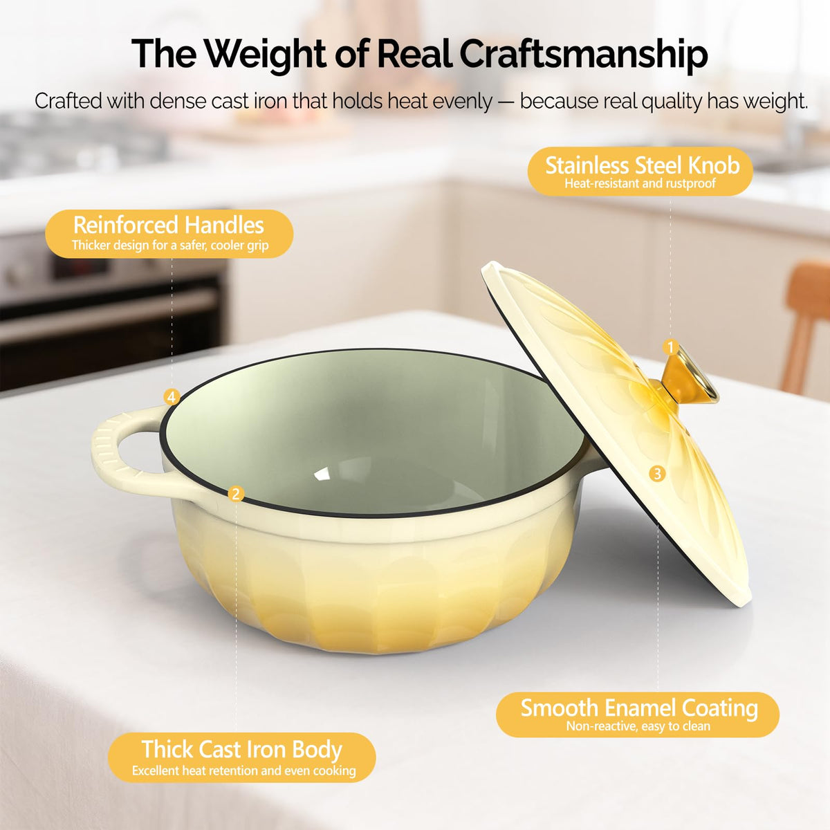 ROVSUN 7.5 QT Enameled Cast Iron Round Dutch Oven Yellow Gradient