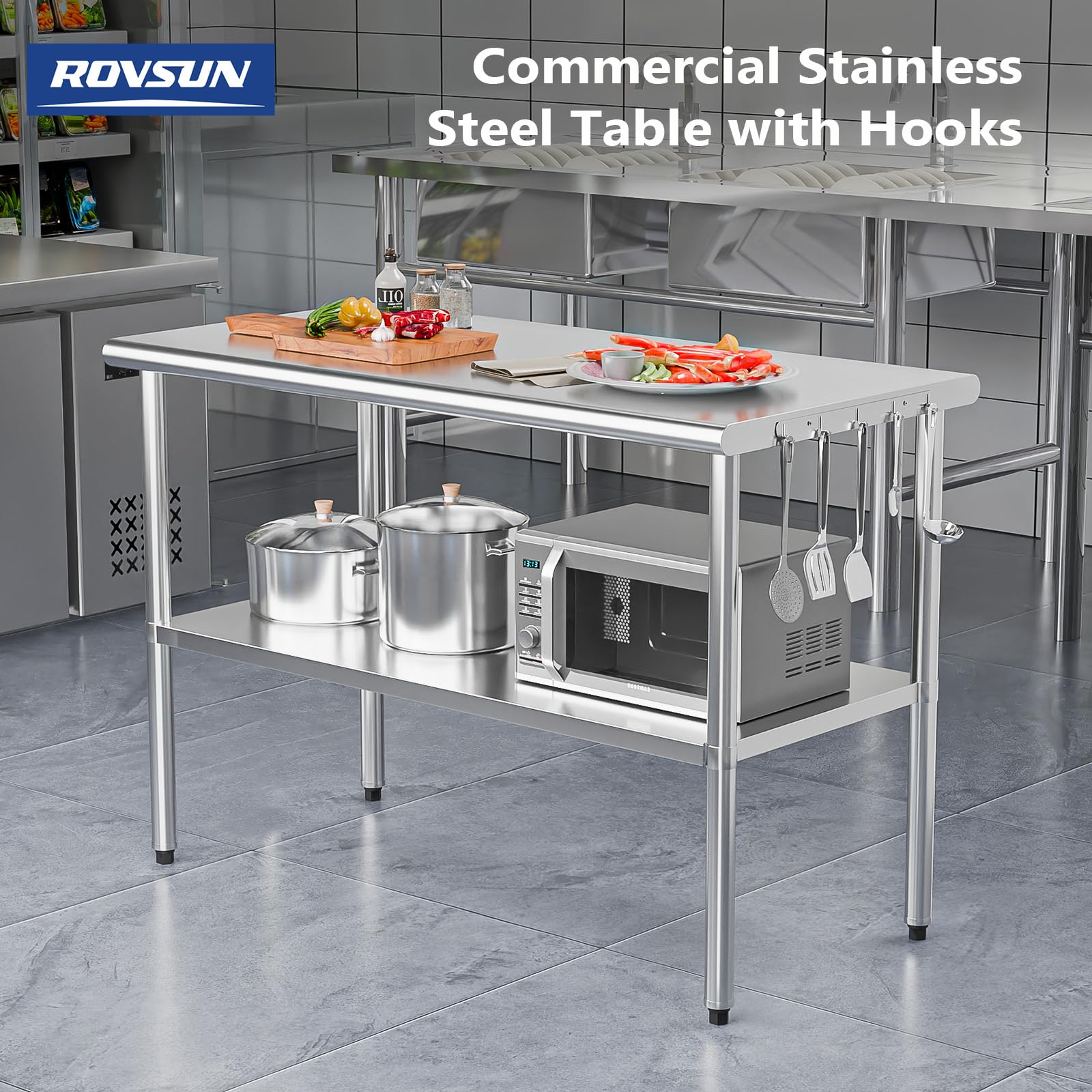ROVSUN 47" x 24" Stainless Steel Table with Undershelf