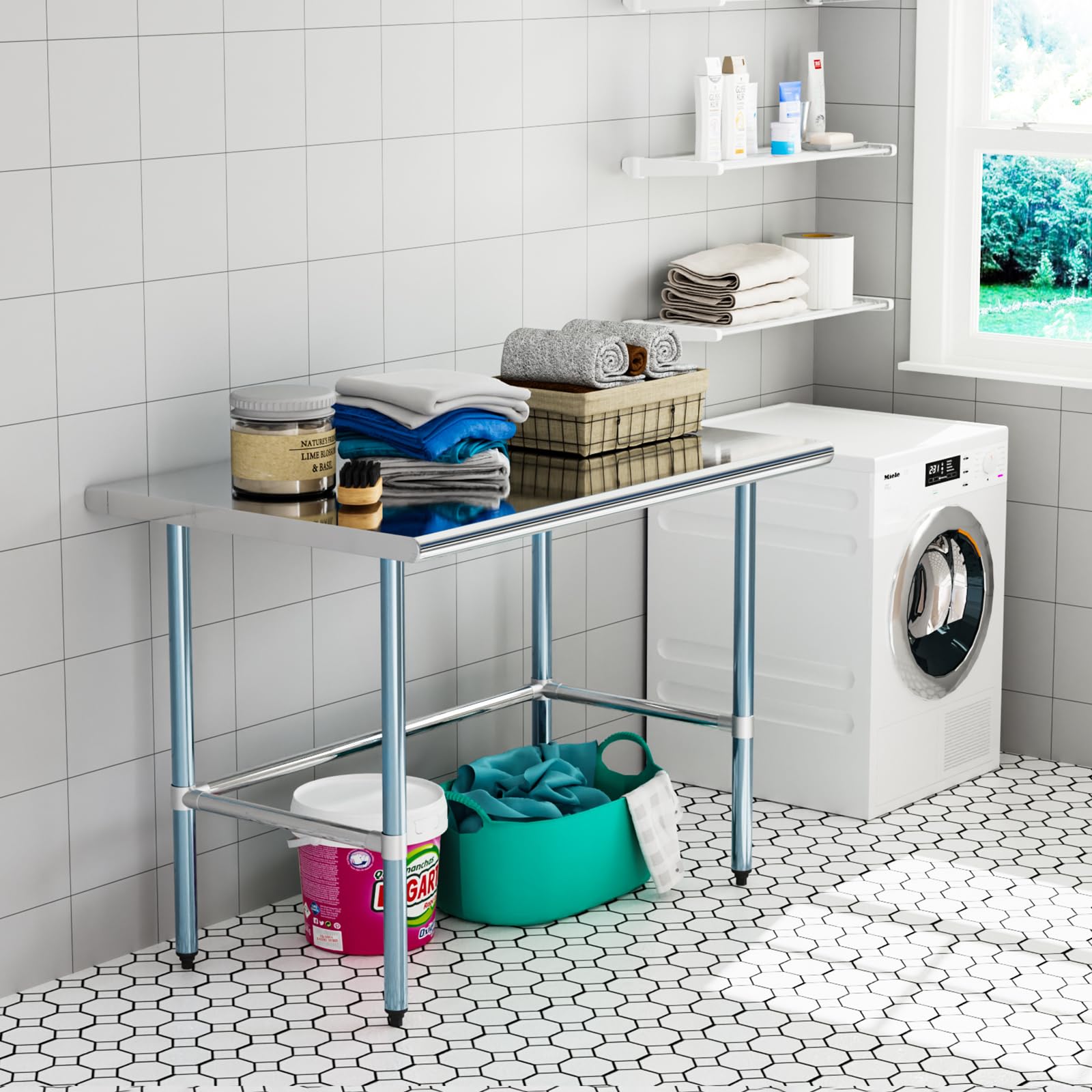 ROVSUN 48" x 30" Open Base Stainless Steel Work Table