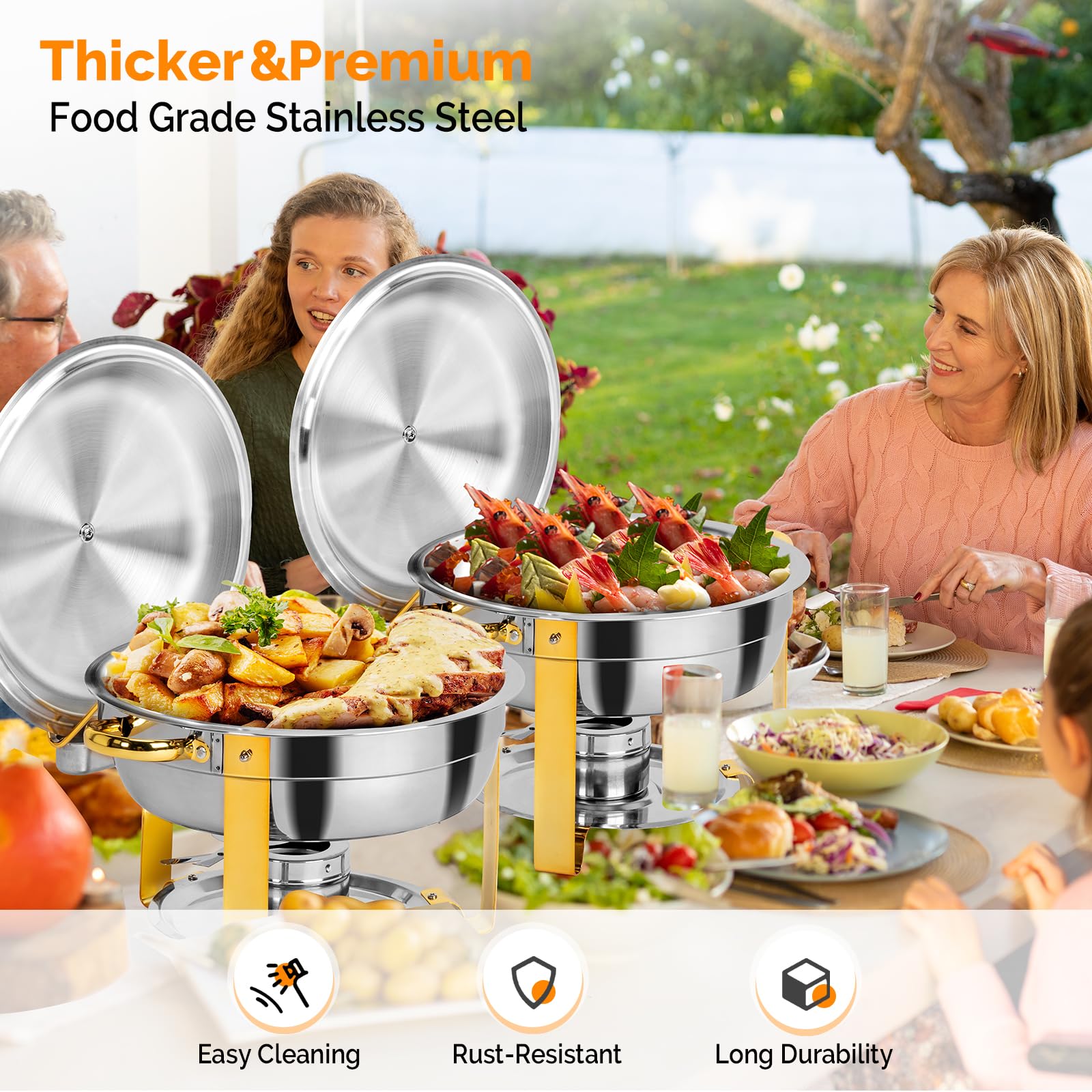 ROVSUN 5 QT Round Gold Chafing Dish Buffet Set with Stainless Steel Lid Holder